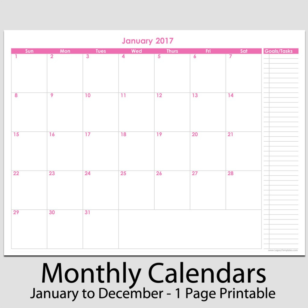 2017 - 12 Month Calendar With Tasks - 8 1/2&quot; X 11&quot; | Legacy