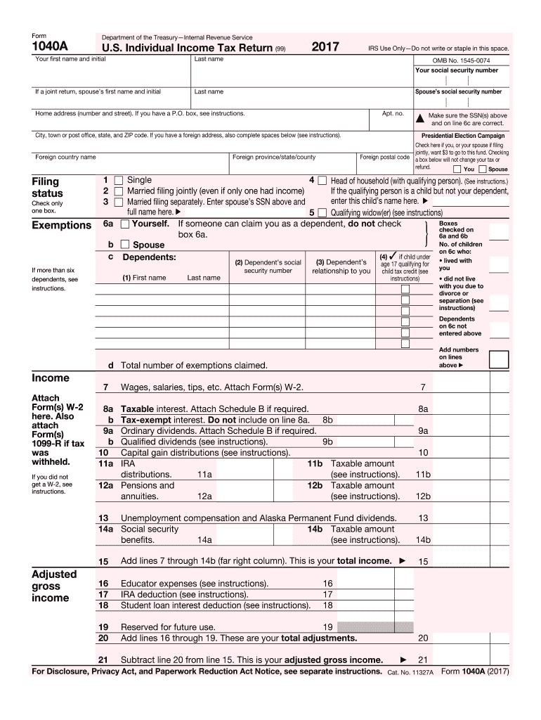 2017-2021 Form Irs 1040-A Fill Online, Printable, Fillable