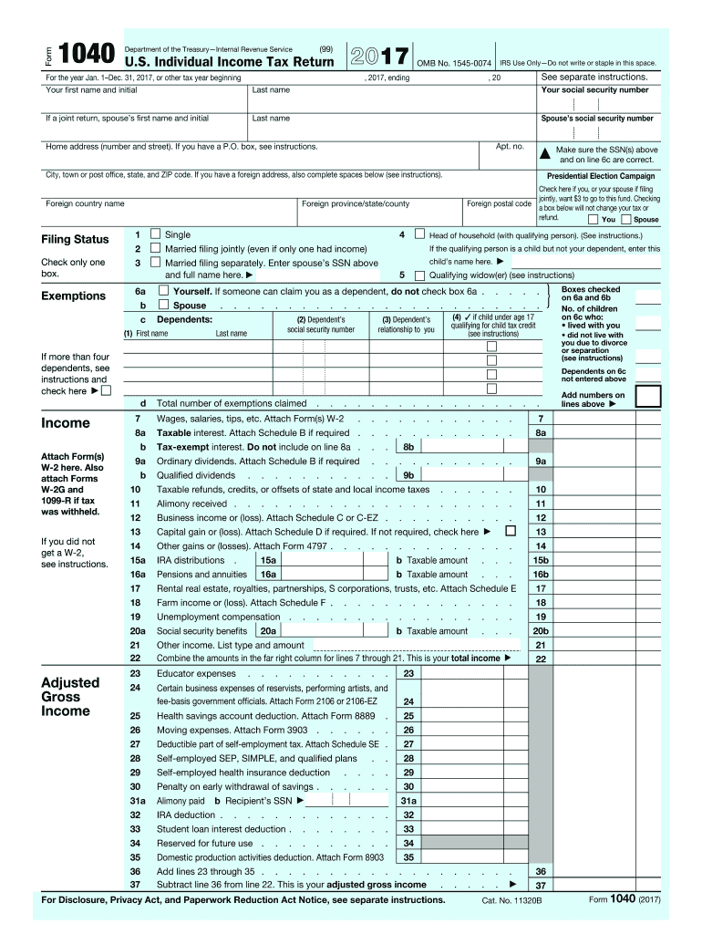2017 Form 1040 - Fill Out And Sign Printable Pdf Template | Signnow