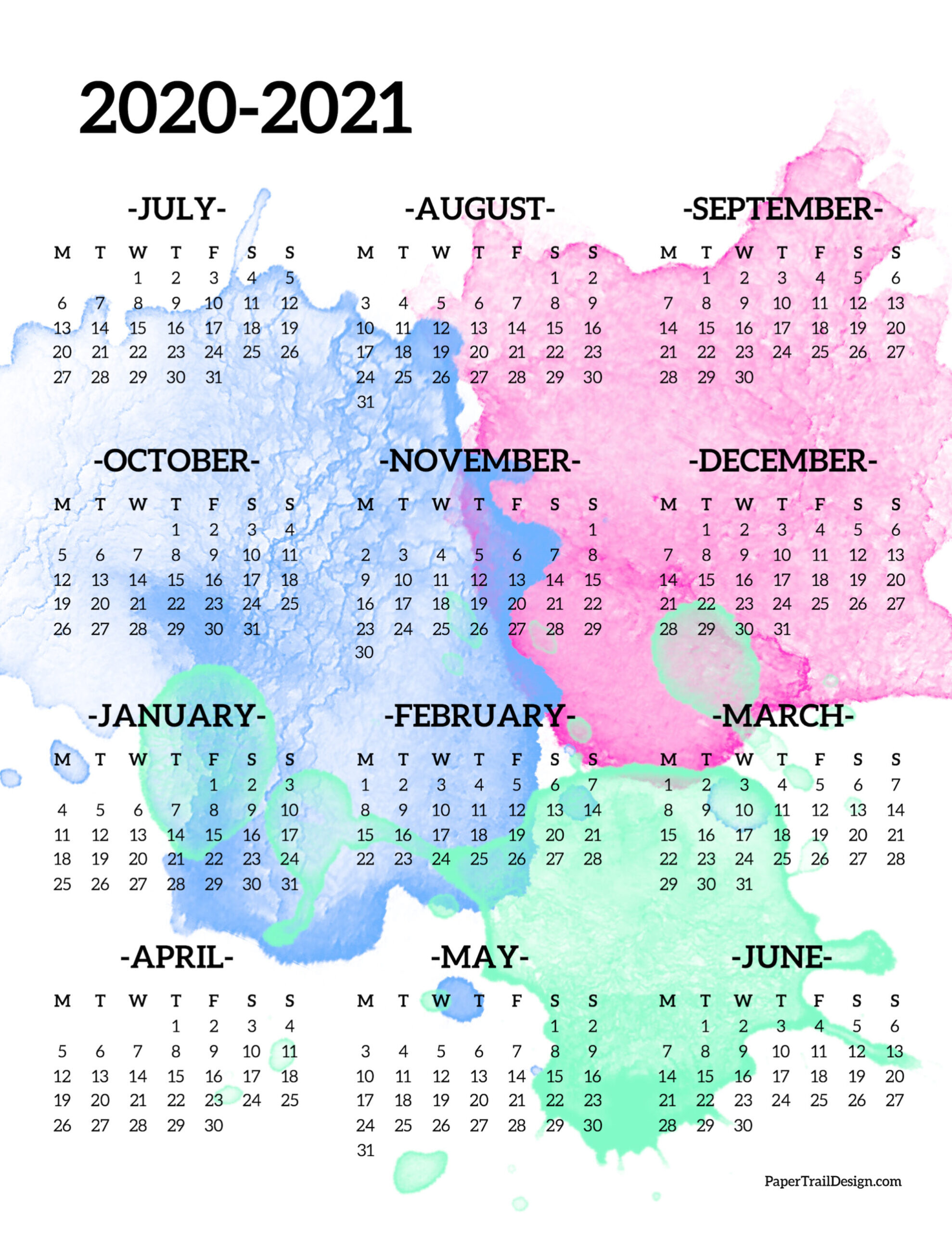 2020-2021 School Year Calendar Free Printable | Paper Trail