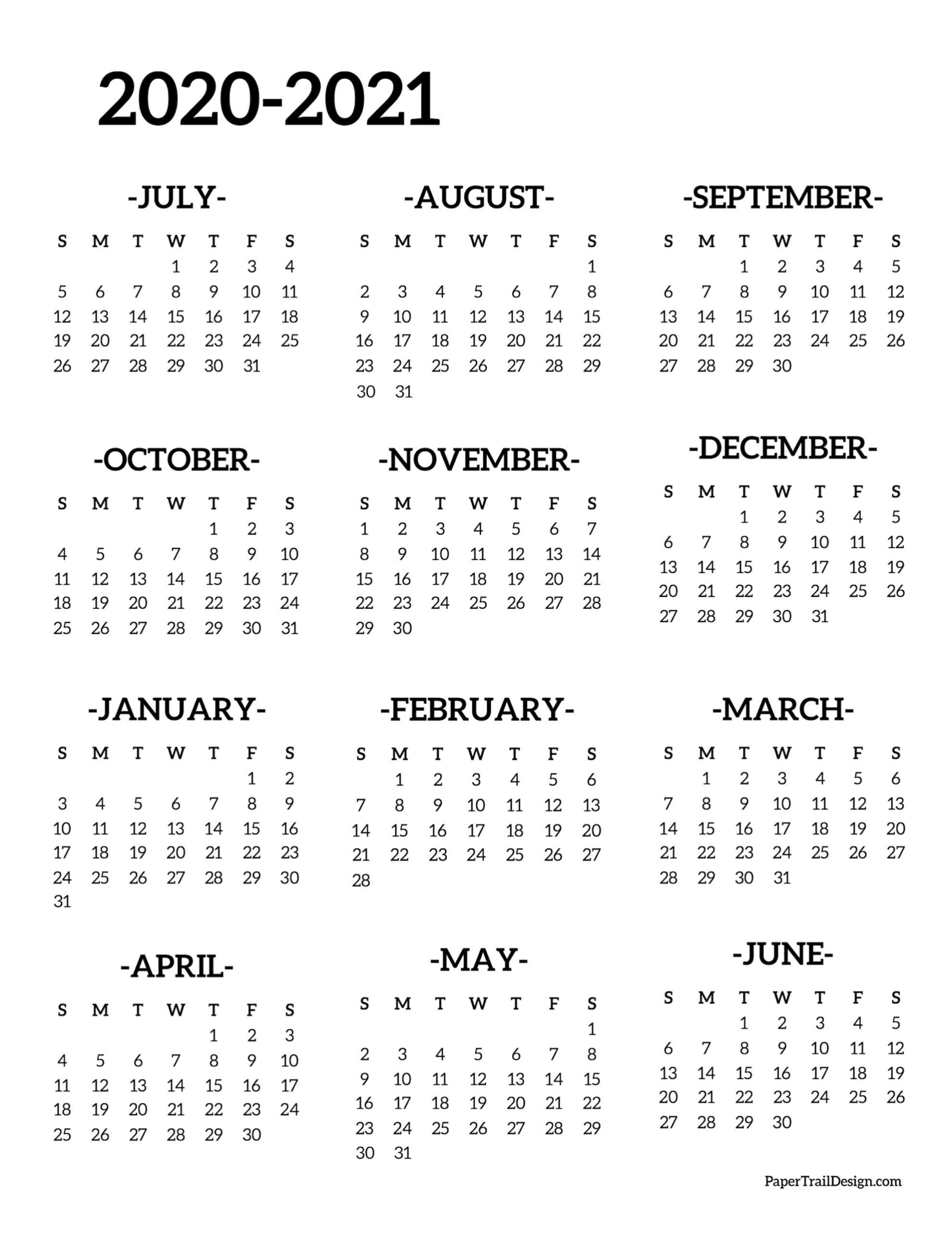 2020-2021 School Year Calendar Free Printable | Paper Trail