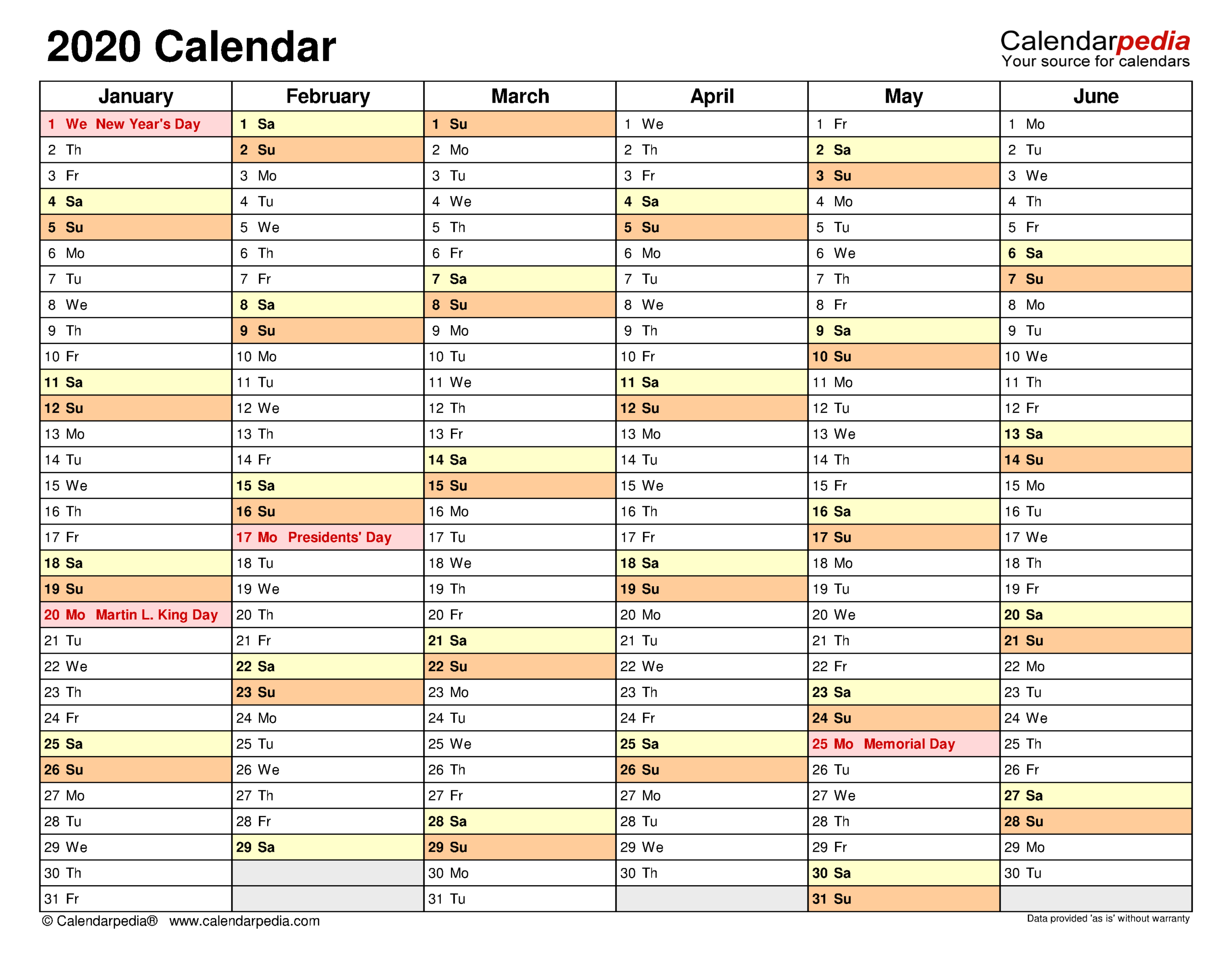 2020 Calendar - Free Printable Excel Templates - Calendarpedia