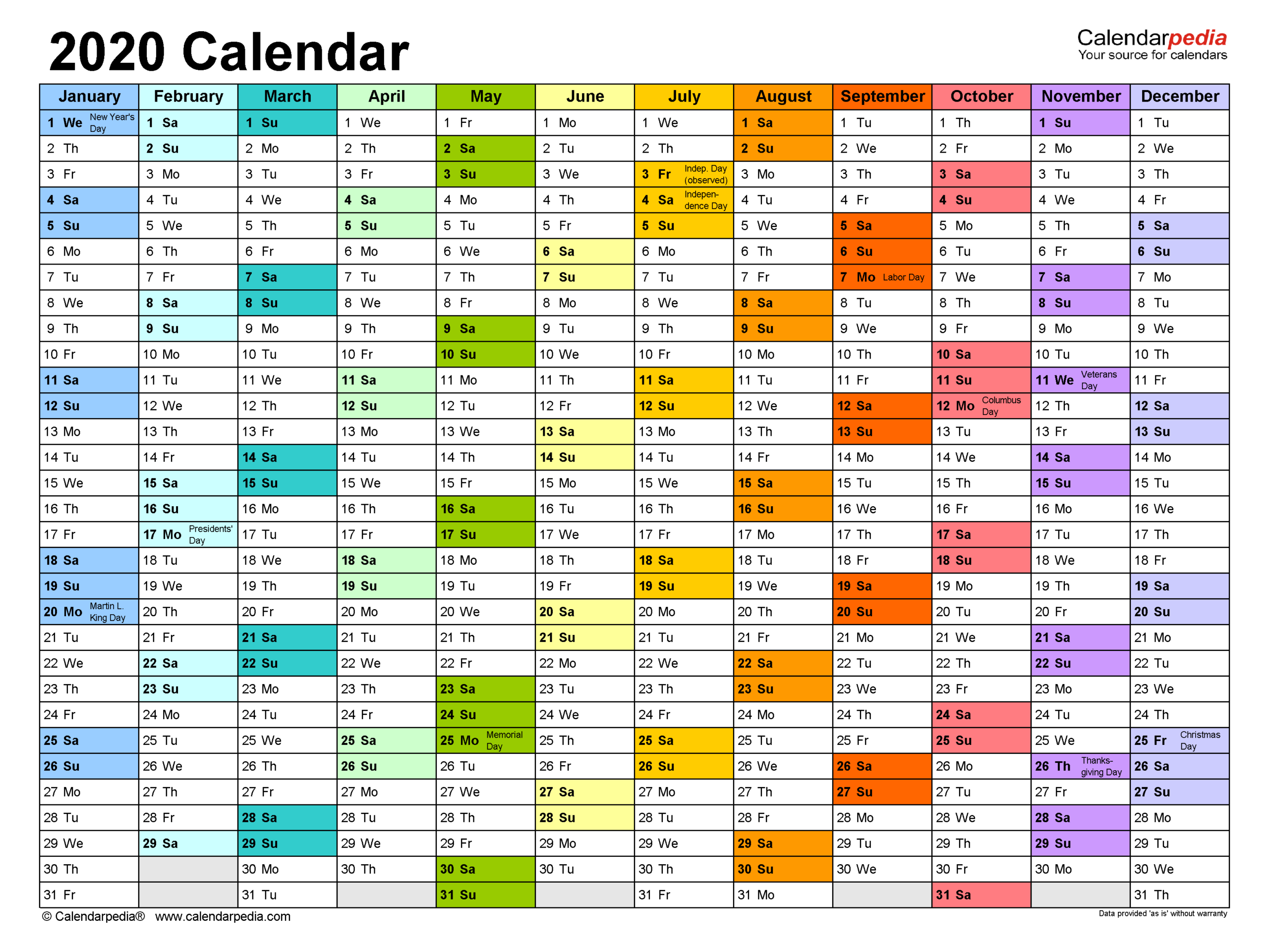 2020 Calendar - Free Printable Excel Templates - Calendarpedia