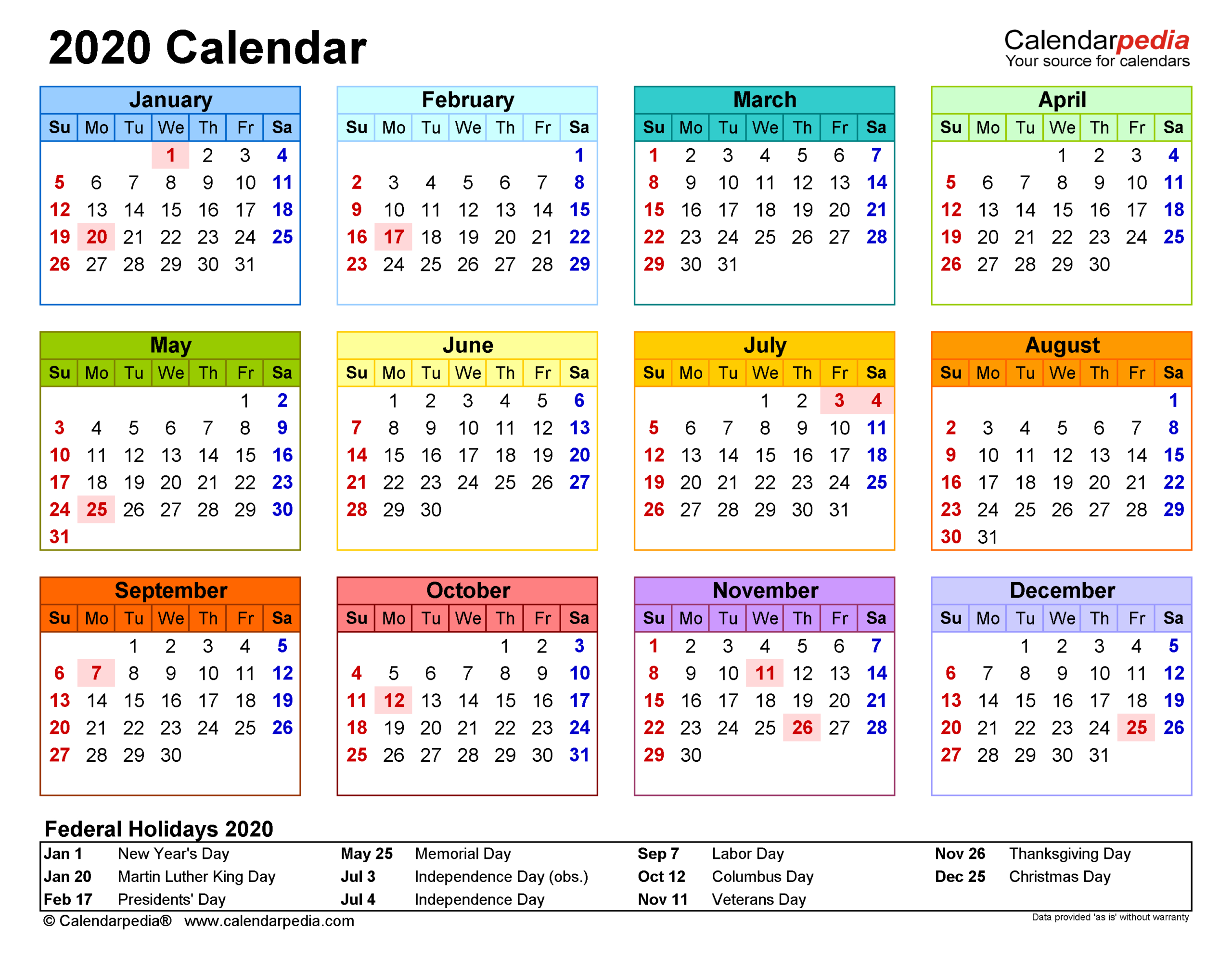 2020 Calendar - Free Printable Excel Templates - Calendarpedia