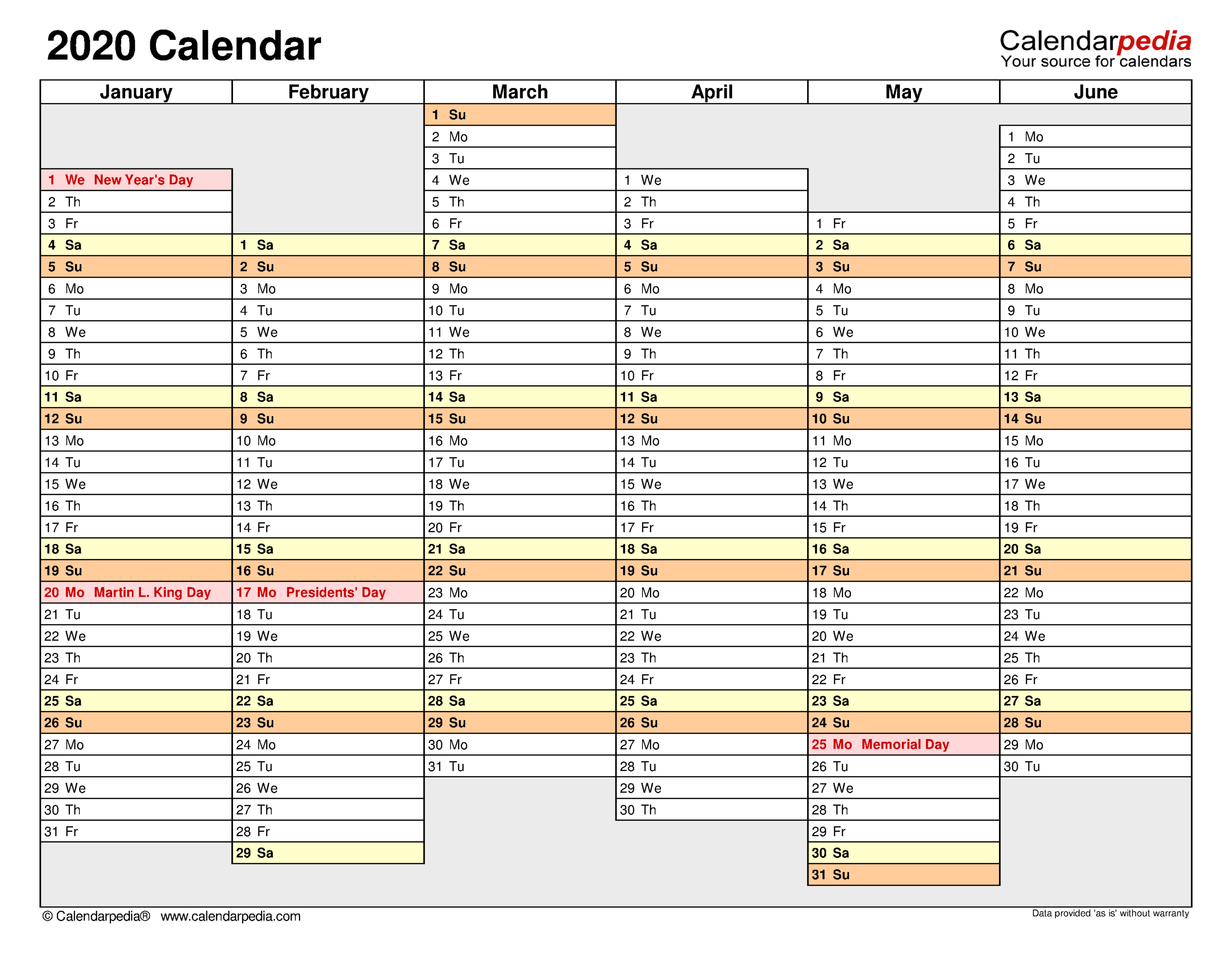 2020 Calendar - Free Printable Excel Templates - Calendarpedia