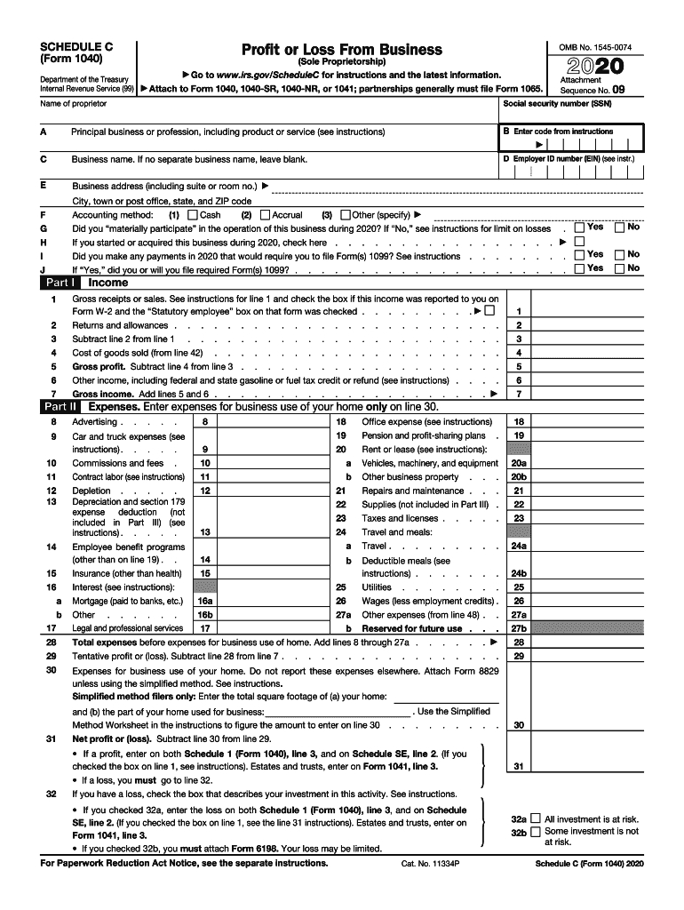 2020 Form Irs 1040 - Schedule C Fill Online, Printable