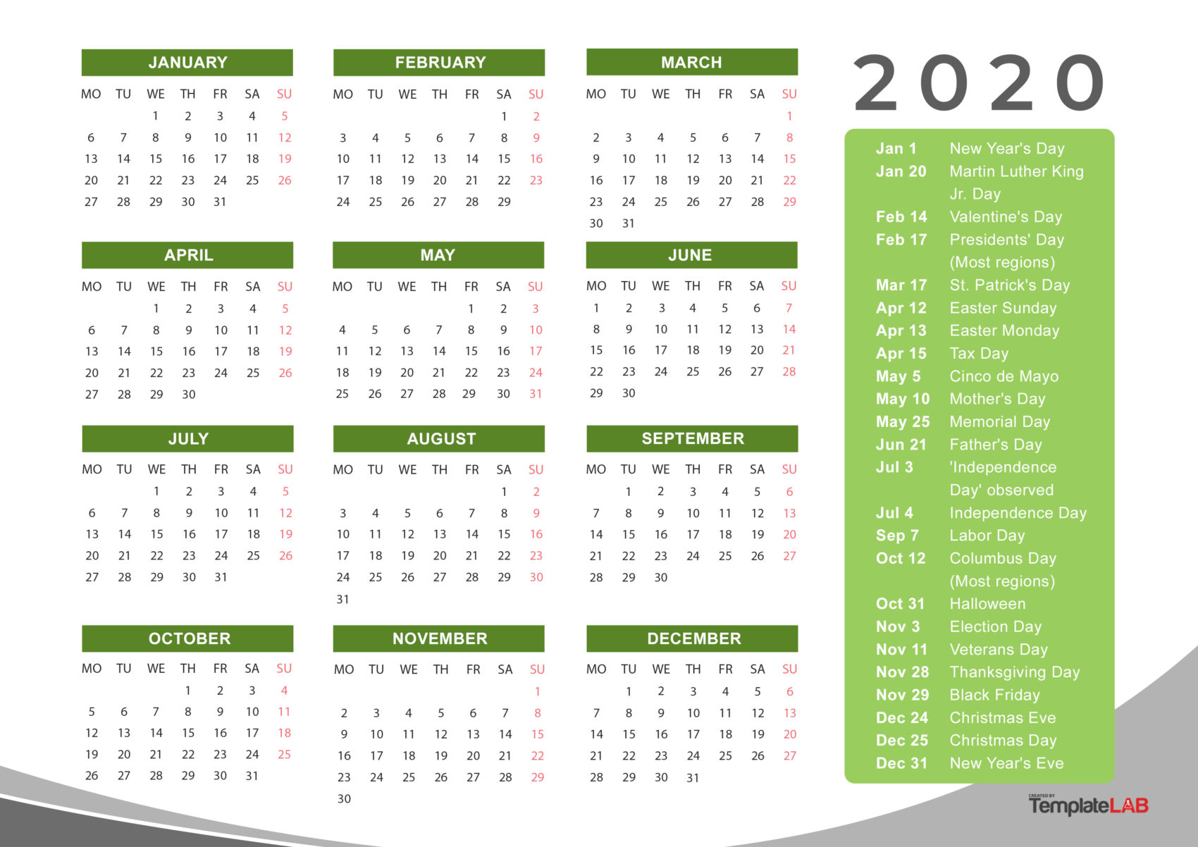 2020 Printable Calendars [Monthly, With Holidays, Yearly] ᐅ