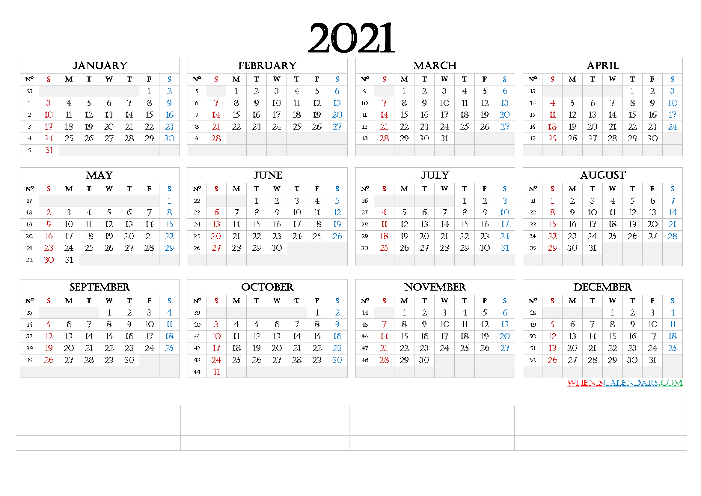 2021 12 Month Calendar Printable [Premium Templates]