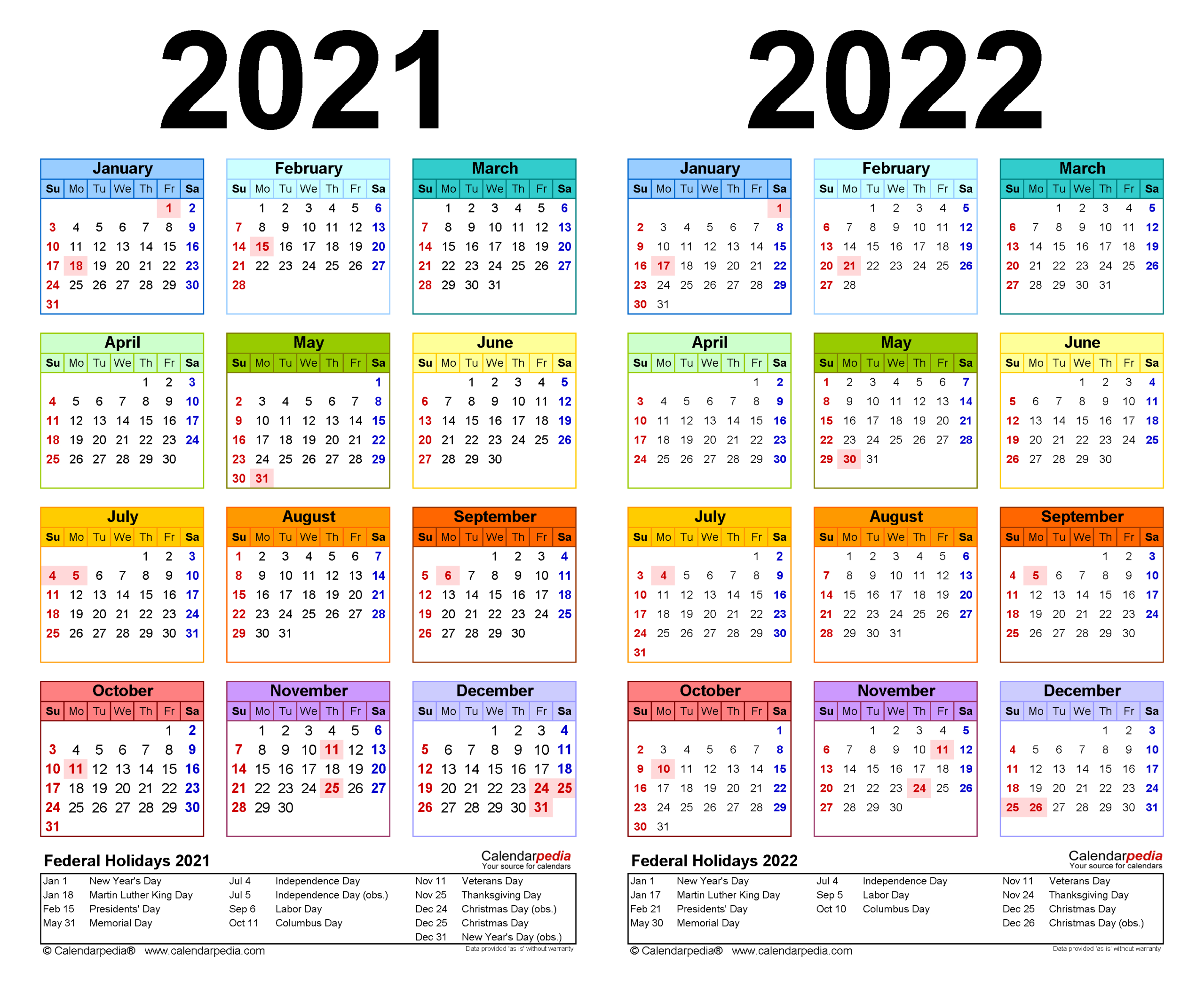 2021-2022 Two Year Calendar - Free Printable Word Templates