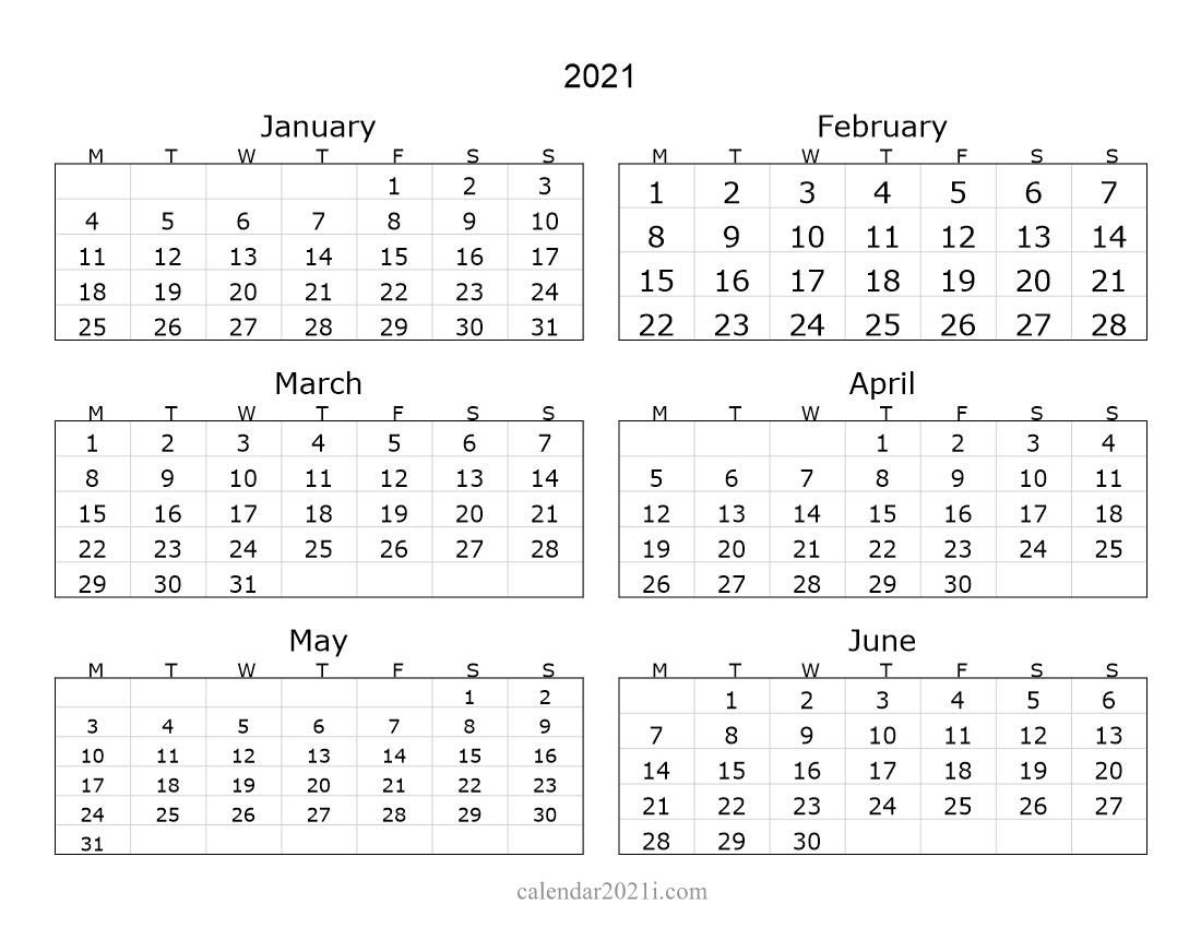 2021 6 Months Landscape Calendar | Printable Calendar