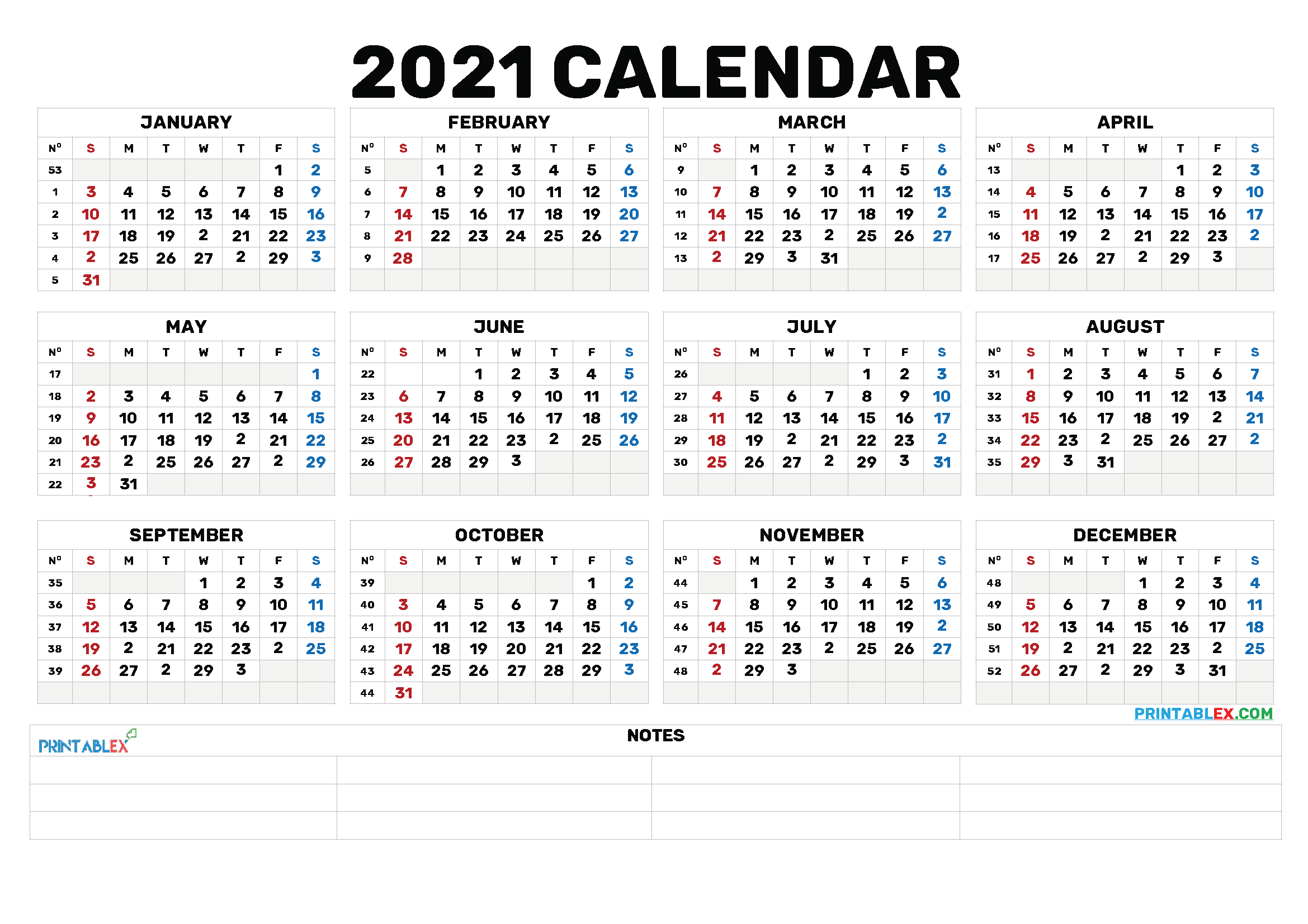 2021 Annual Calendar Printable – 21Ytw173 | Yearly Calendar