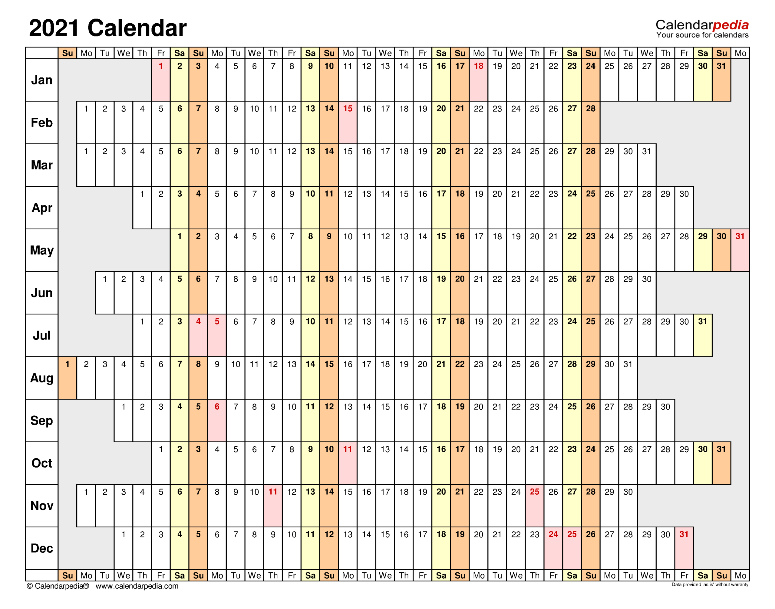 2021 Calendar - Free Printable Excel Templates - Calendarpedia