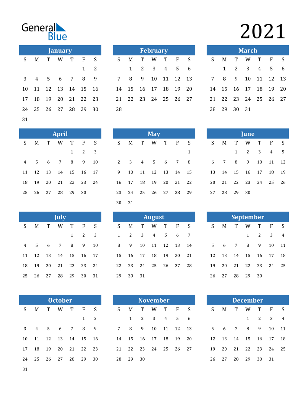 2021 Calendar (Pdf, Word, Excel)