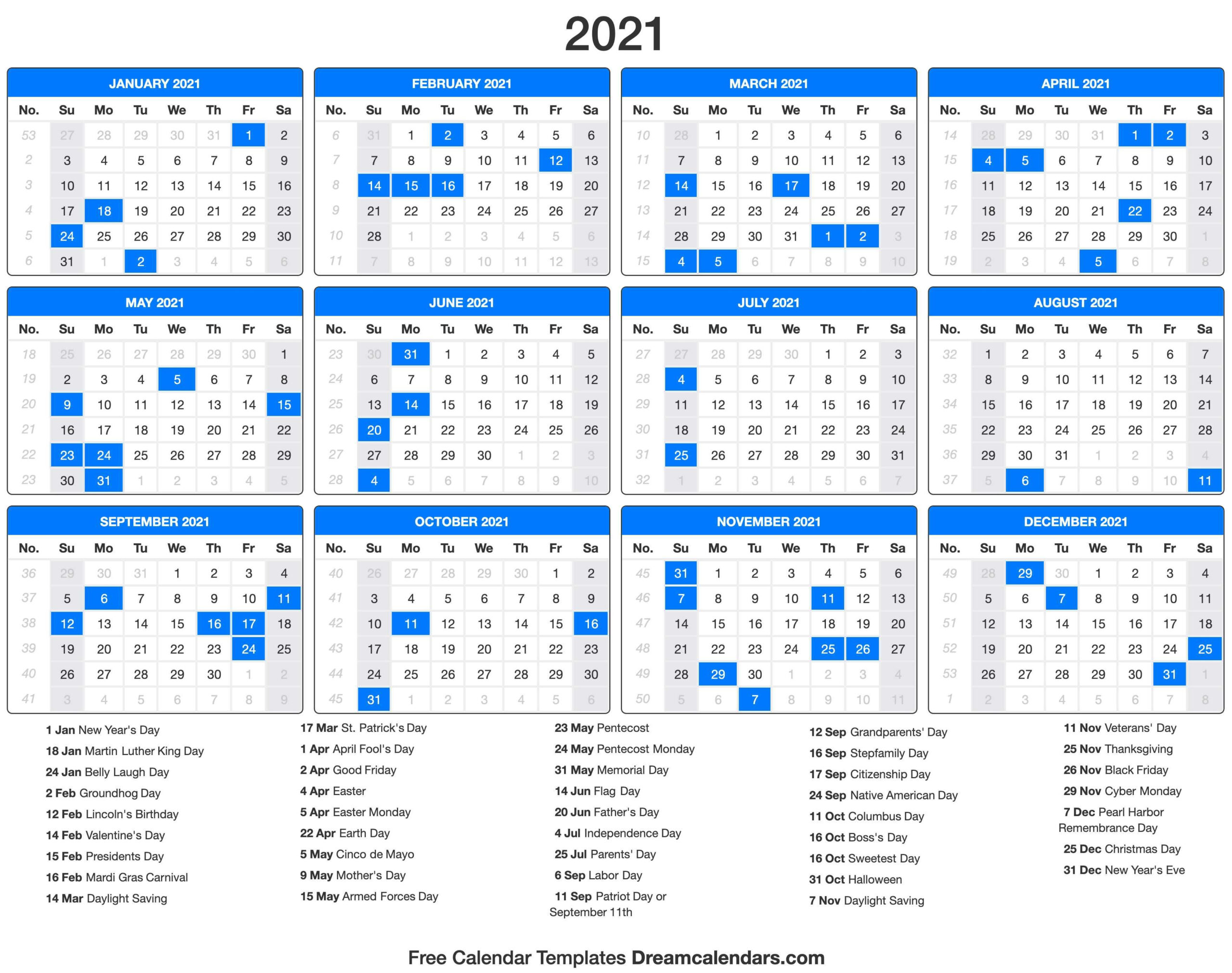 2021 Calendar With Holidays - Dream Calendars | Holiday