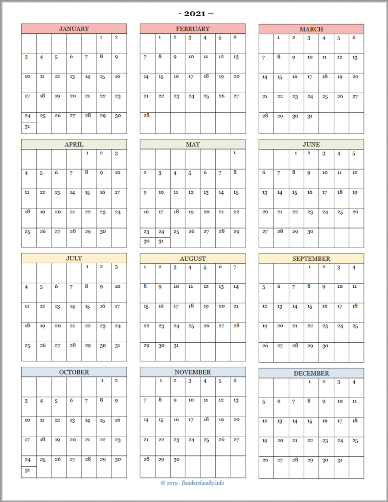 2021 Calendars For Advanced Planning - Flanders Family Homelife