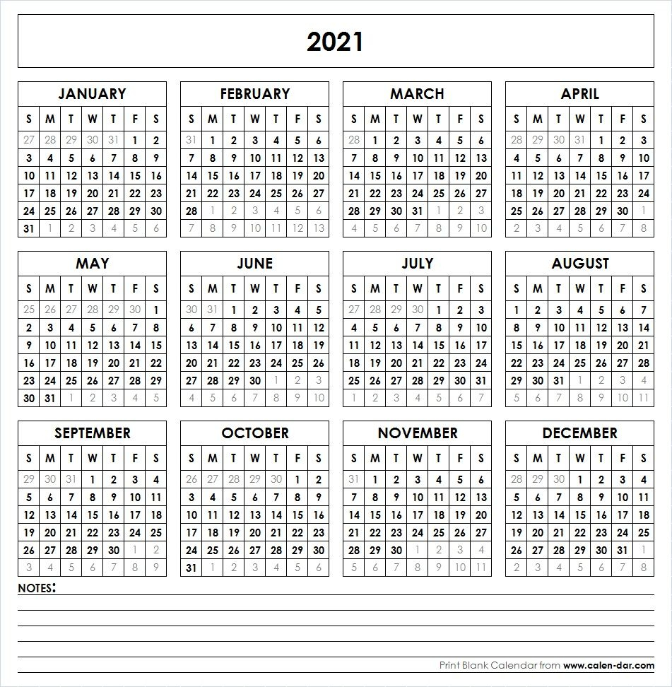 2021 Printable Calendar | Printable Yearly Calendar, Yearly