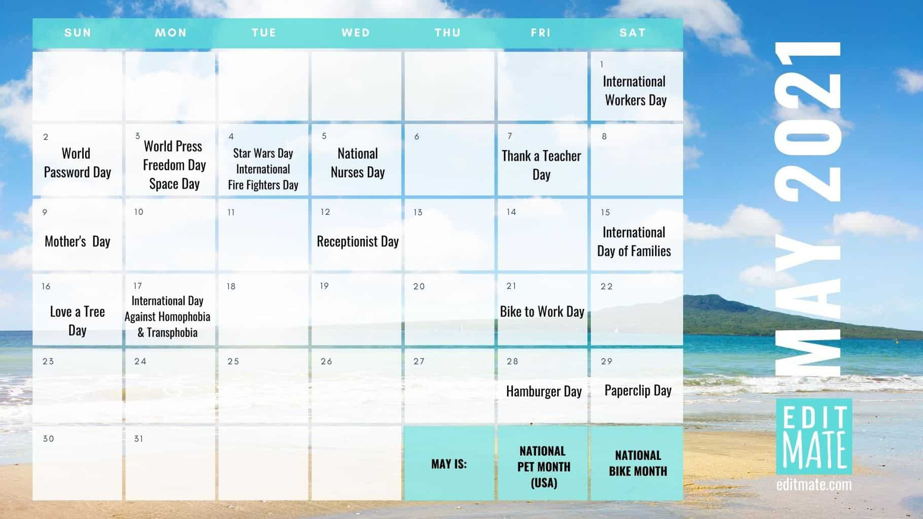 2021 Social Media Holiday Calendar | Editmate