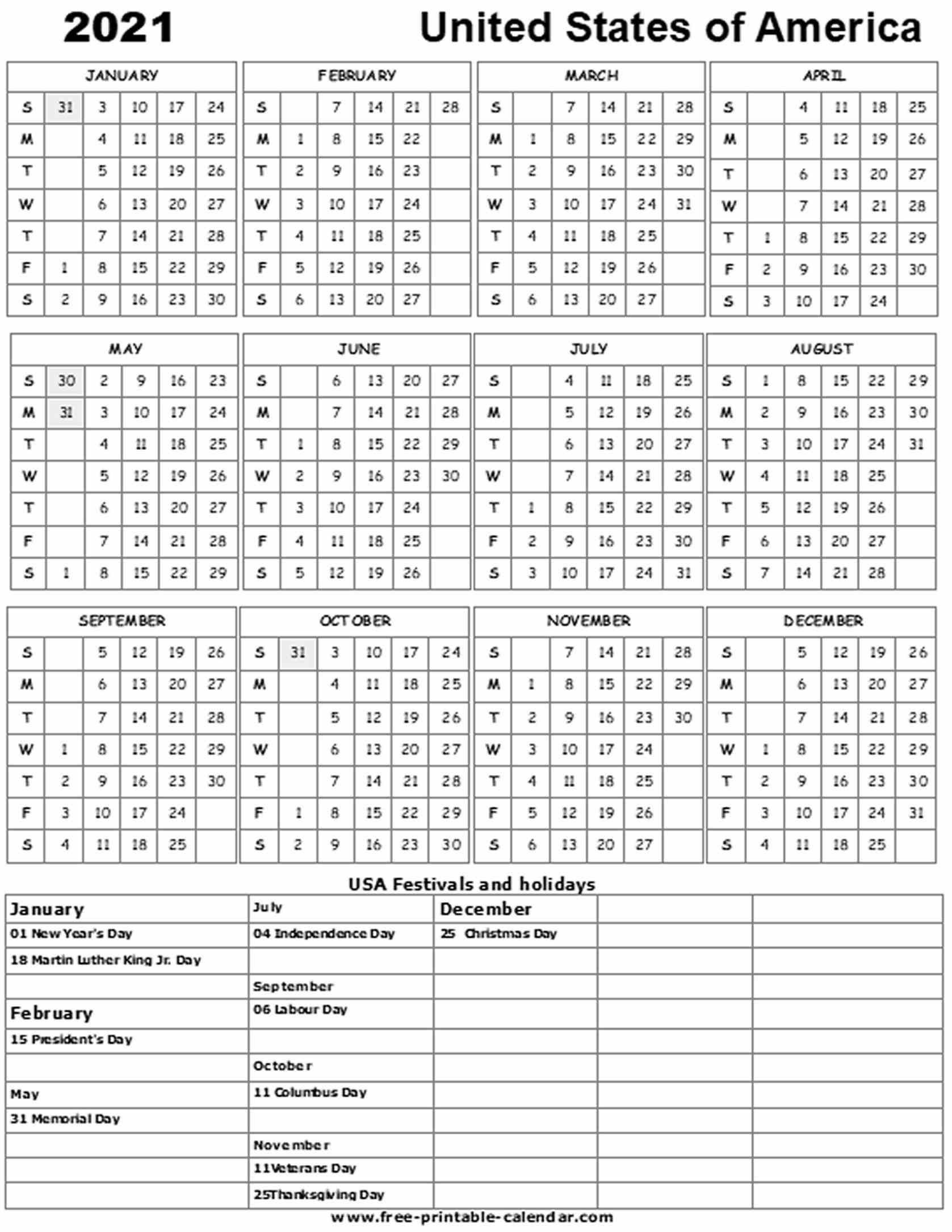 2021 Holiday Employee Calendar | Example Calendar Printable