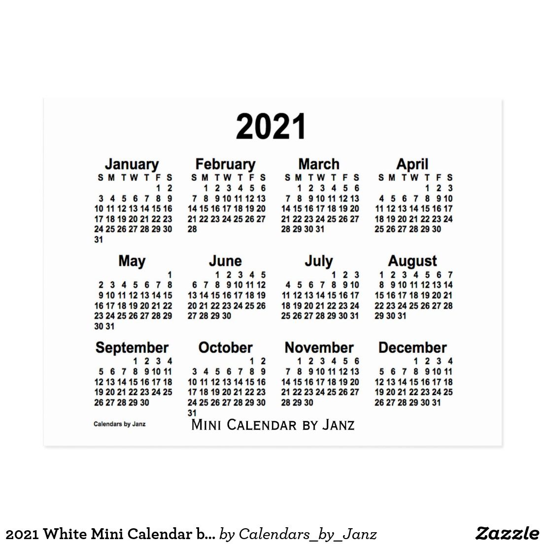 2021 White Mini Calendarjanz Postcard | Mini Calendars