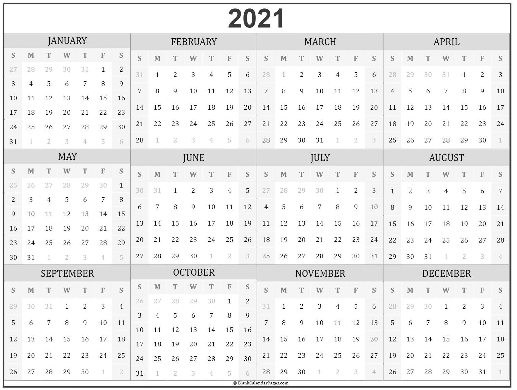 2021 Year Calendar | Yearly Calendar Template, Printable