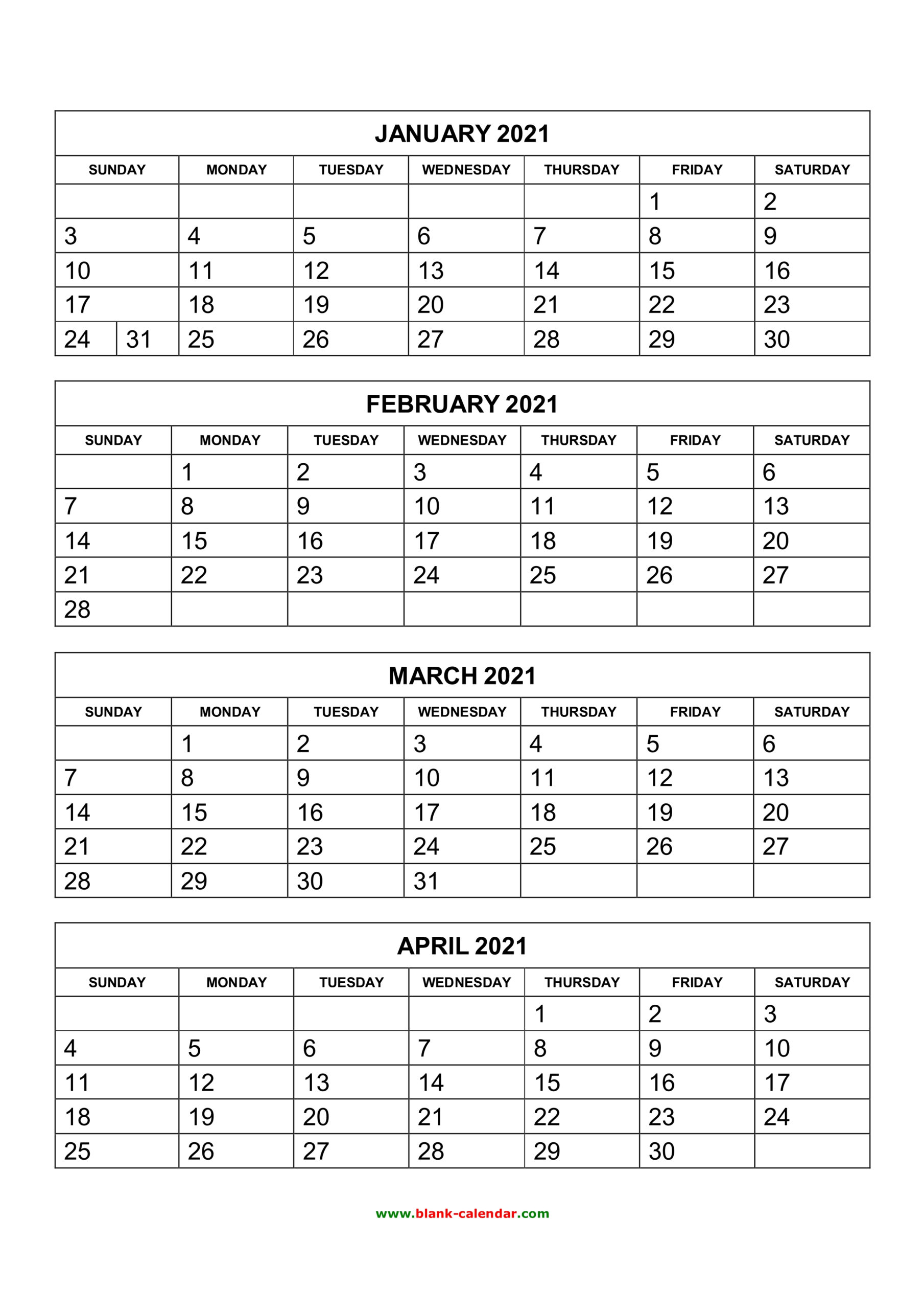 3 Month Calendar 2021