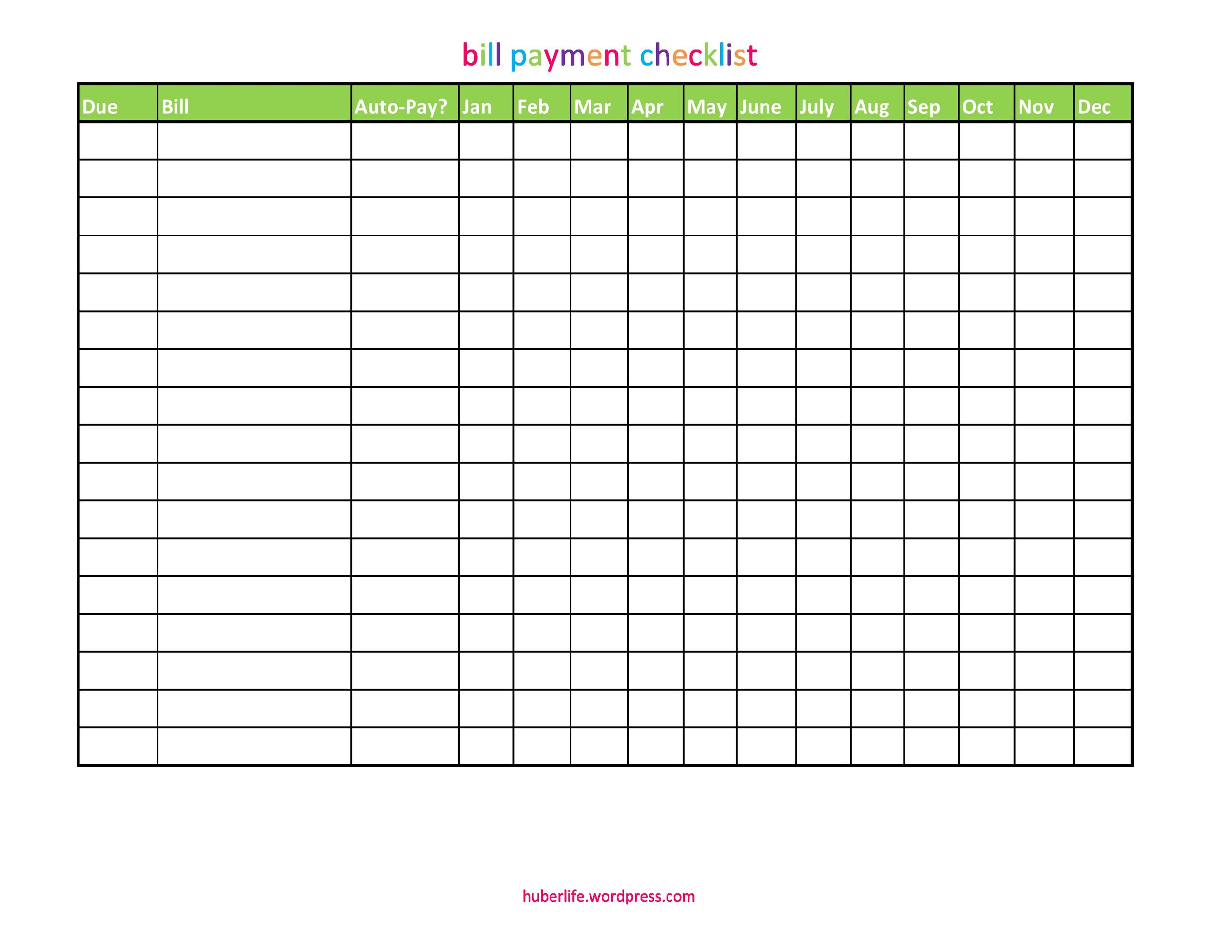 33 Free Bill Pay Checklists &amp; Bill Calendars (Pdf, Word &amp; Excel)