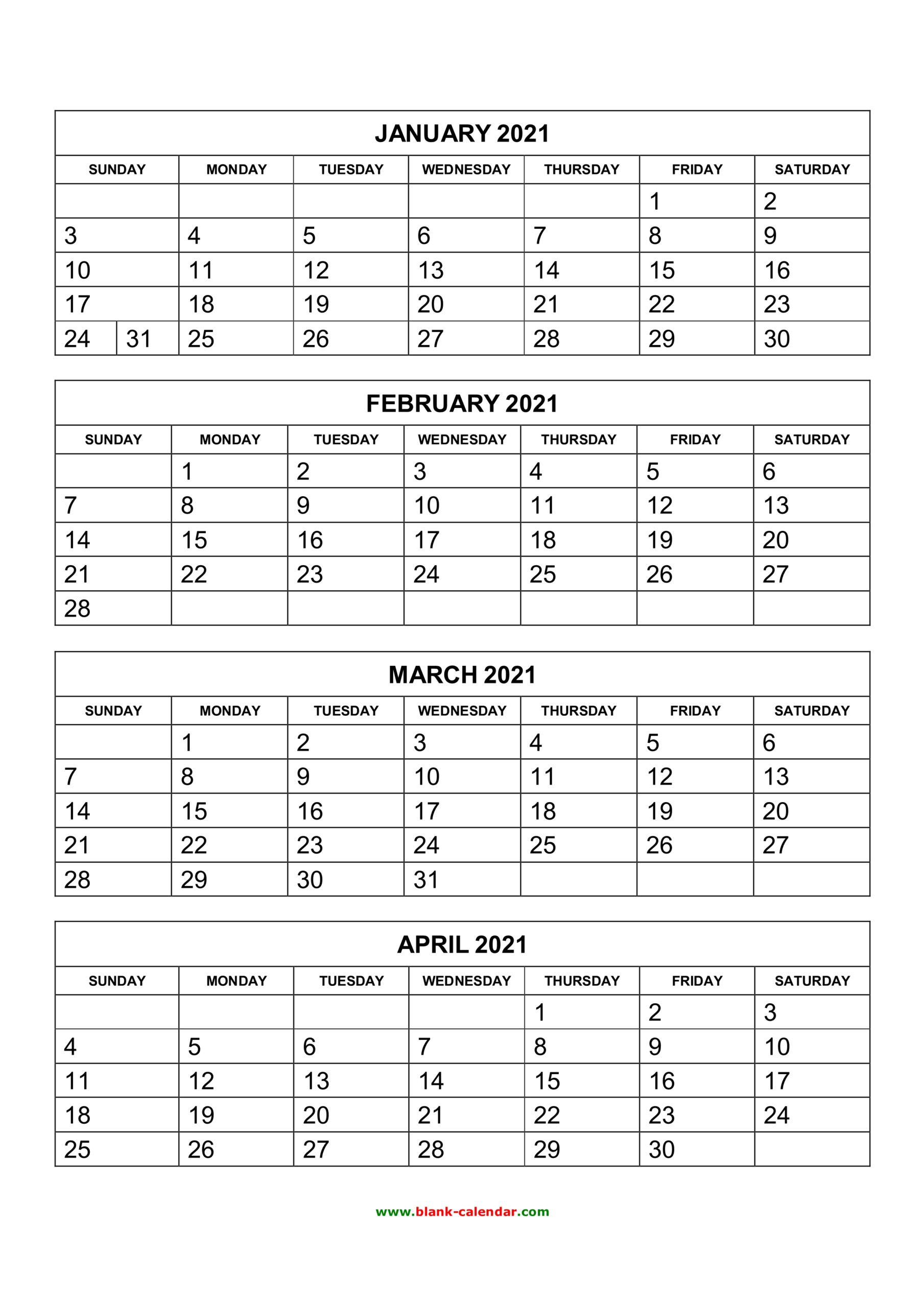 4 Month Printable Calendar 2021 | Free 2021 Printable Calendars