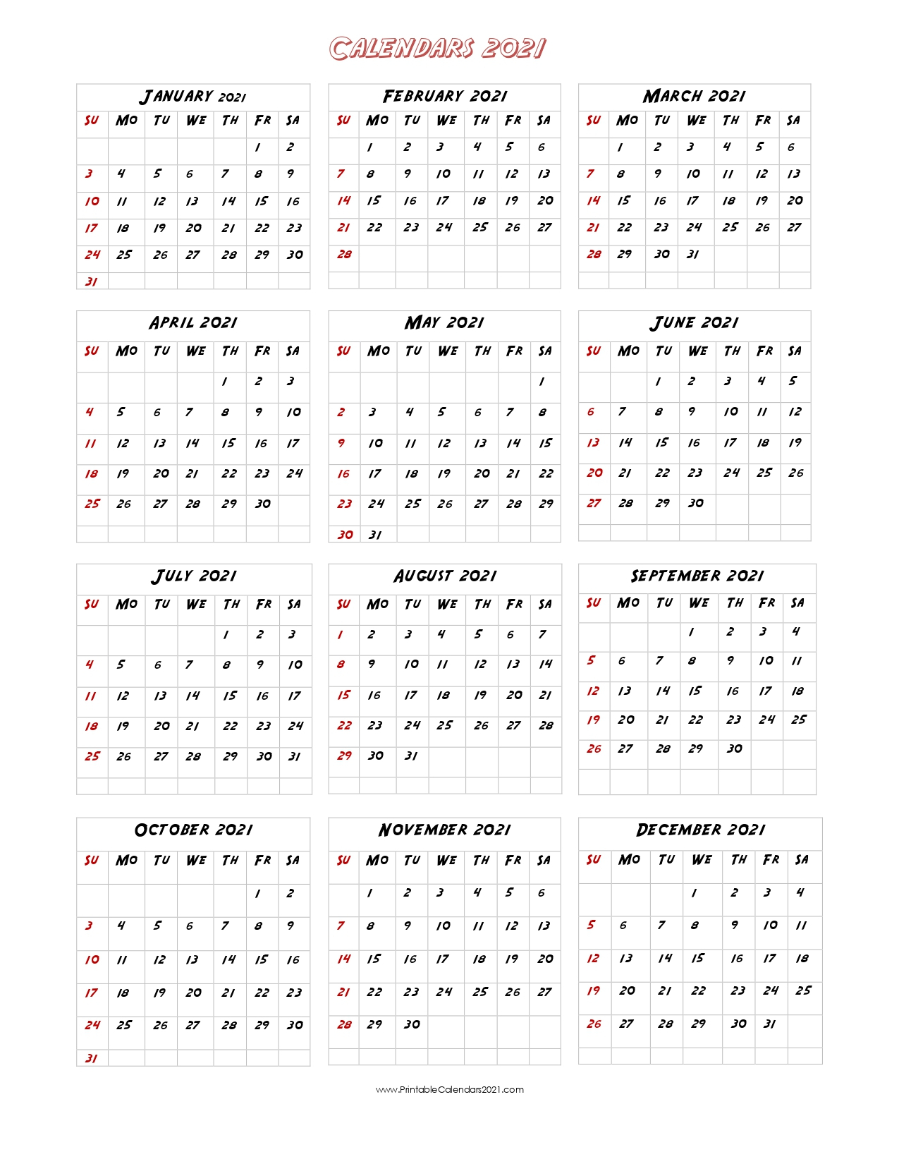 56+ Printable Calendar 2021 One Page, Us 2021 Calendar