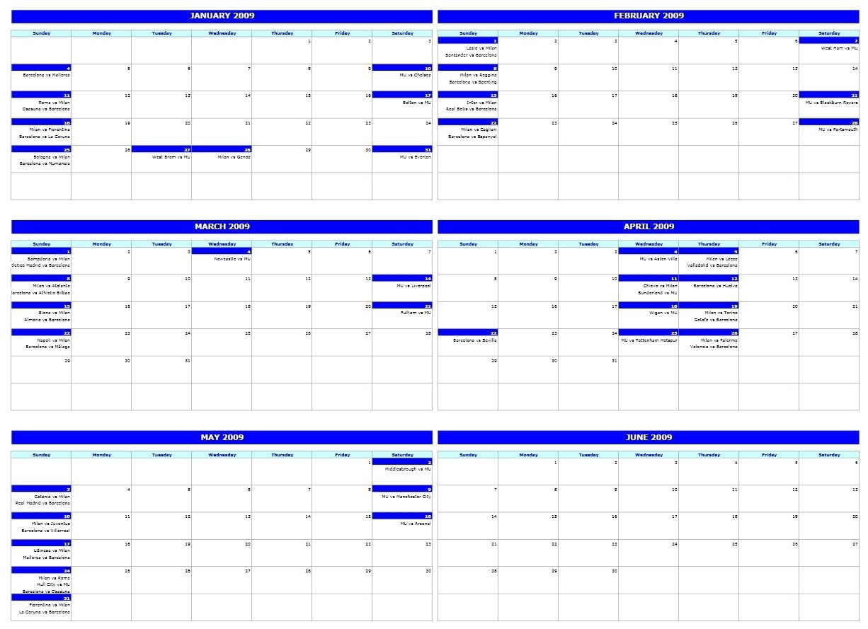 6 Month Calendar Excel Example Calendar Printable