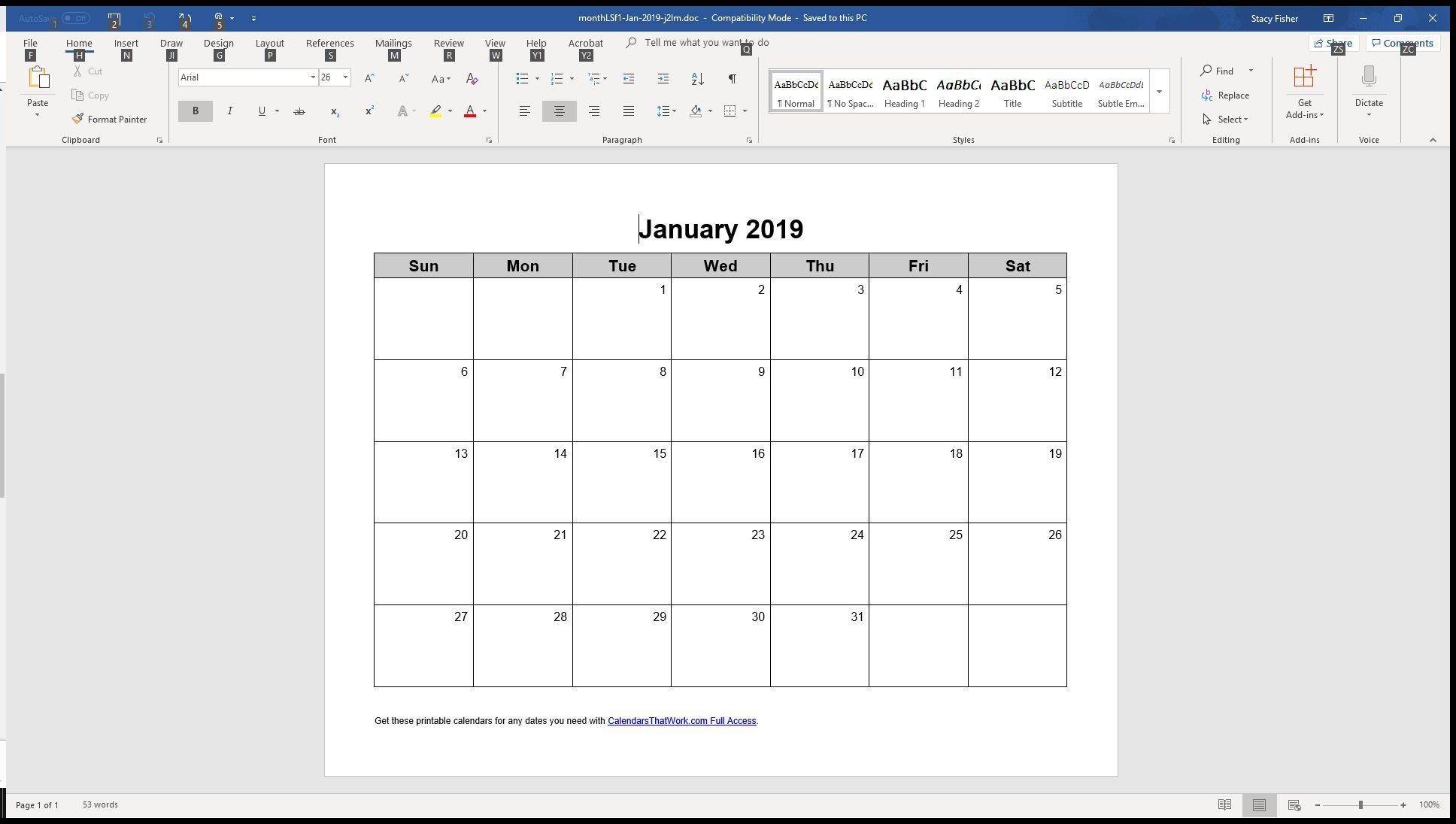 calendar templates microsoft word