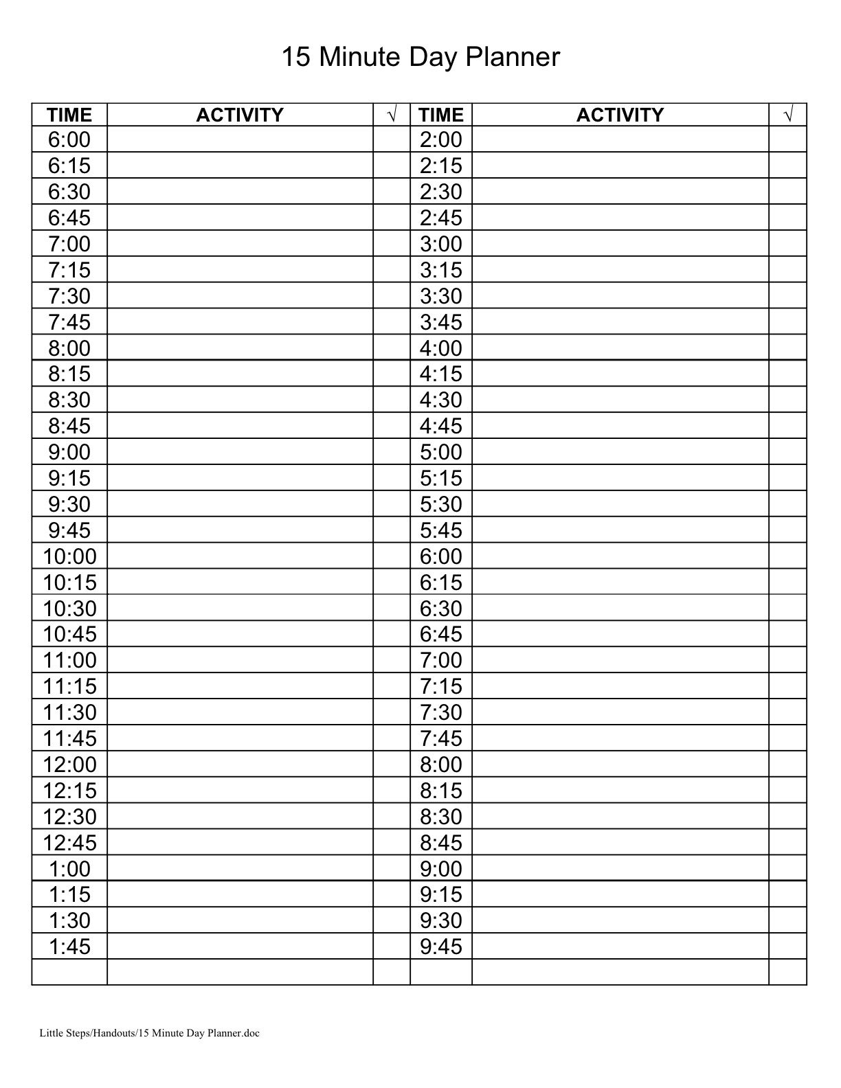 A 15 Minute Day Planner | Tagesplan Vorlagen, Druckbarer