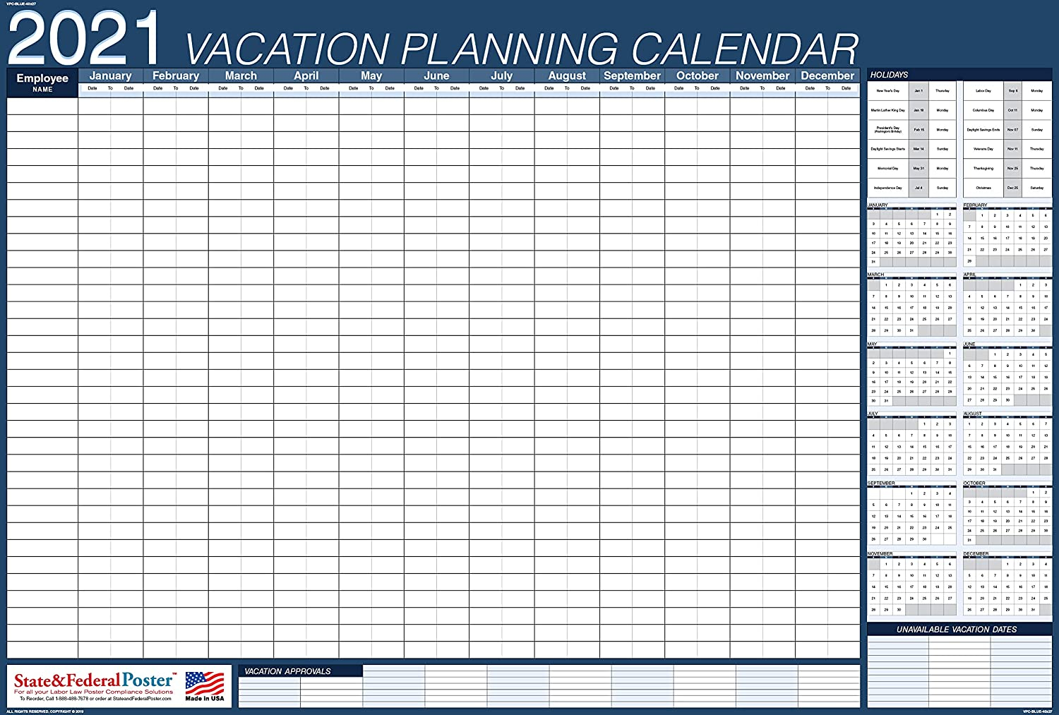 Editable Employee Vacation Calendar Template 2021 Calendar Template 