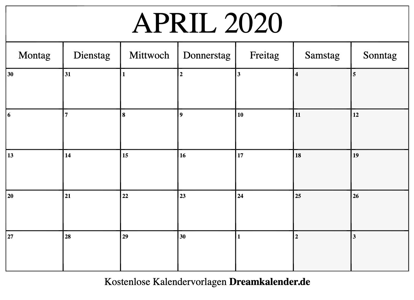 April 2020 Kalender Zum Ausdrucken - Dream Kalender