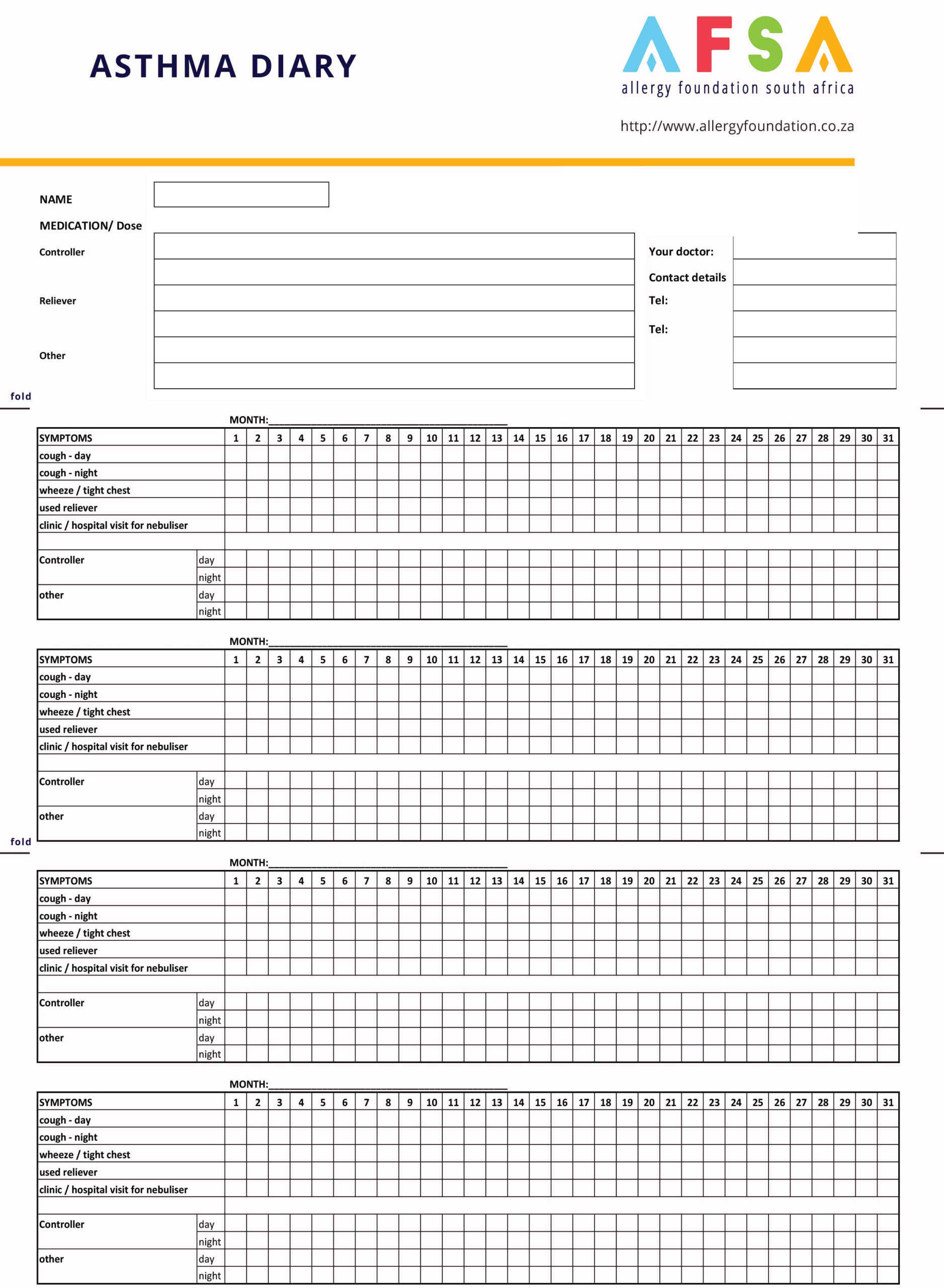 Asthma Diary - Asthma Lung Disease