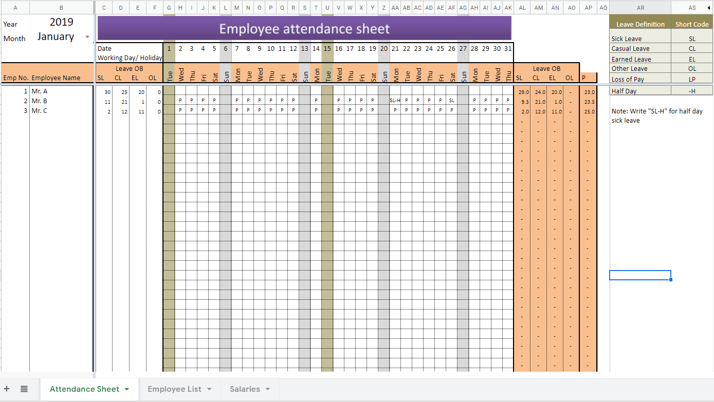 2021 Employee Attendance Excel Example Calendar Printable