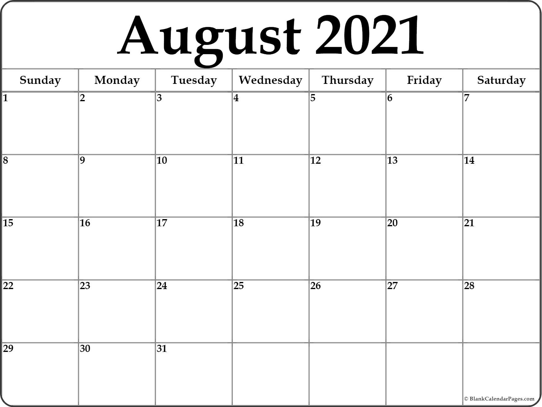 August 2021 Calendar | Free Printable Monthly Calendars