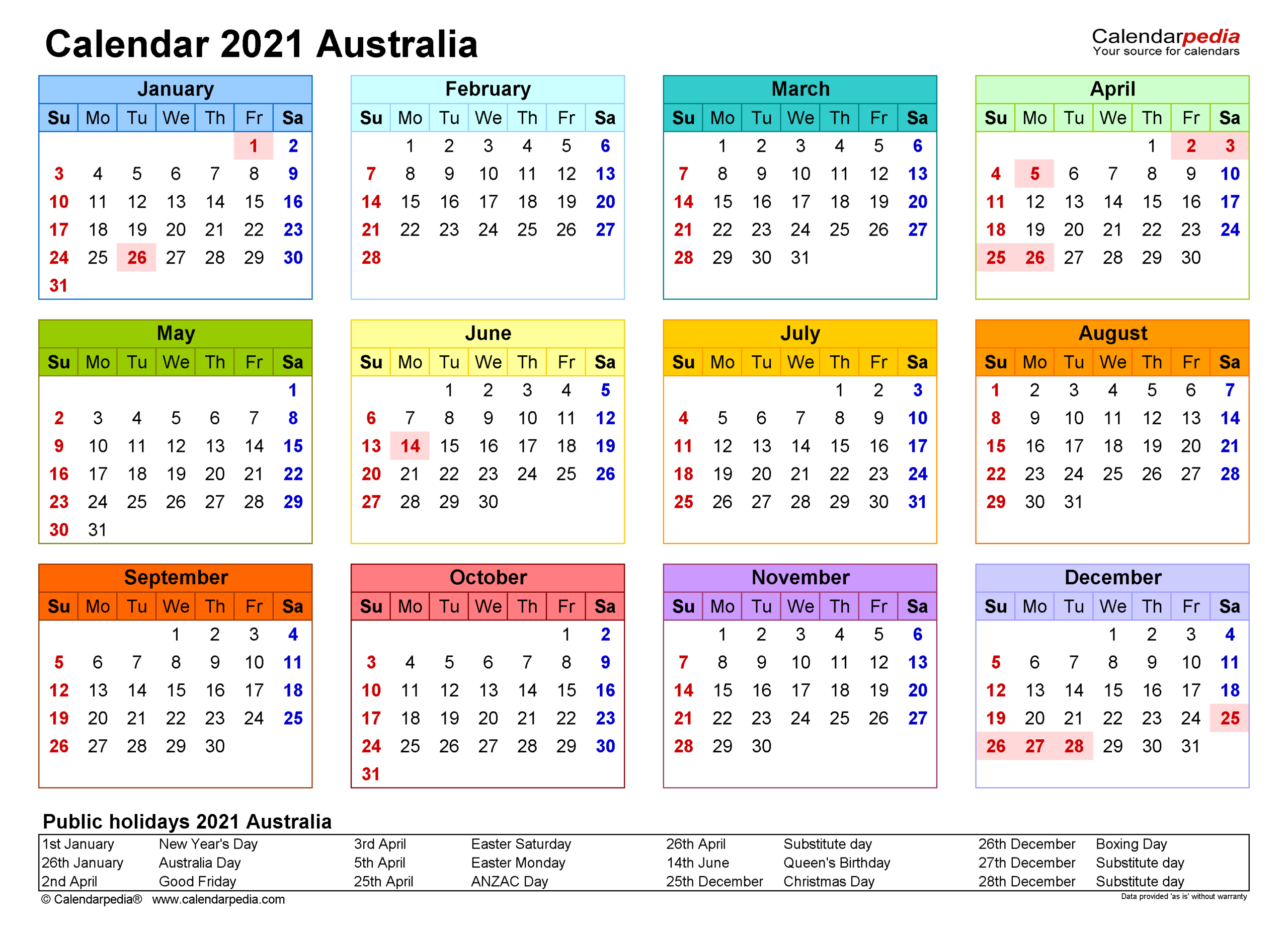 Australia Calendar 2021 - Free Printable Excel Templates