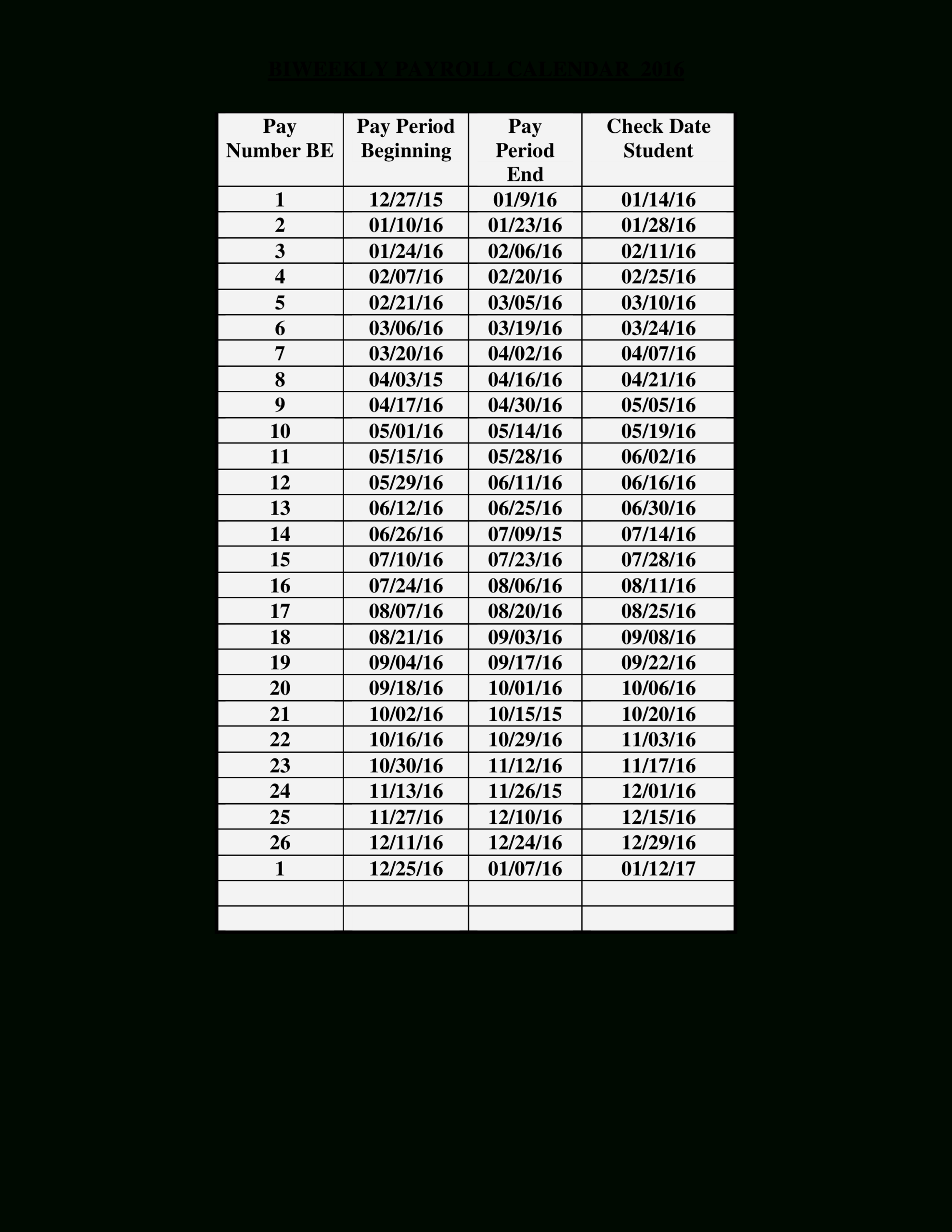 Blank Bi Weekly Payroll Calendar | Templates At