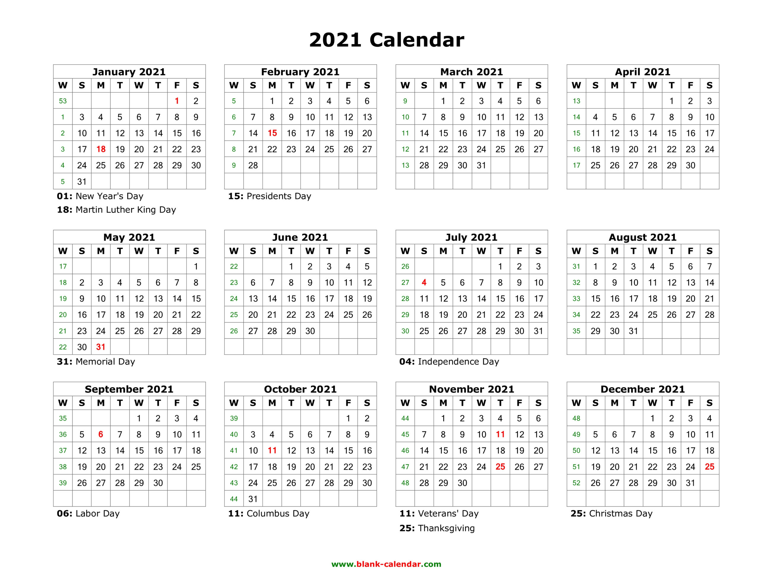 Word Calendar 2021 Template Editable