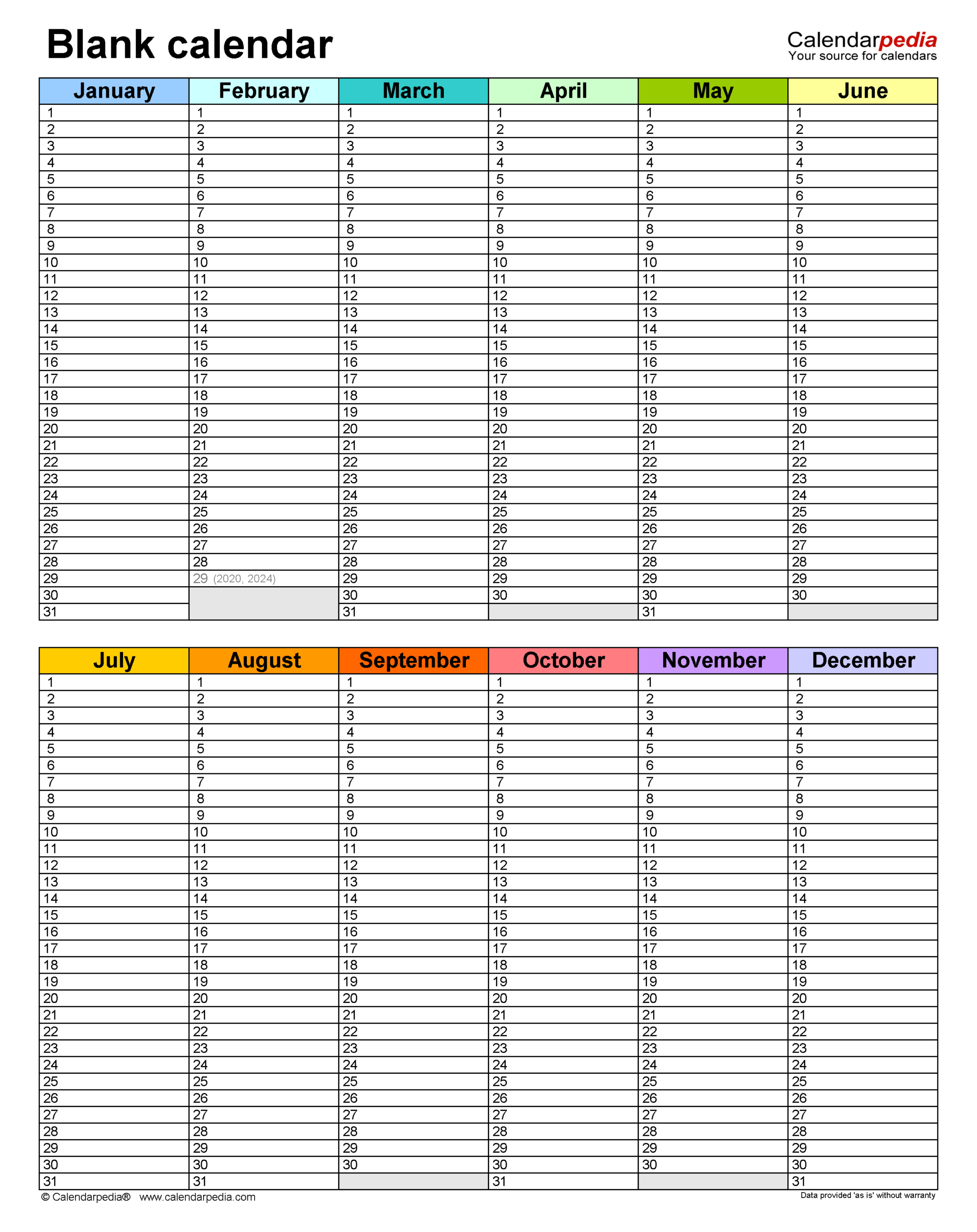 Blank Calendars - Free Printable Microsoft Excel Templates