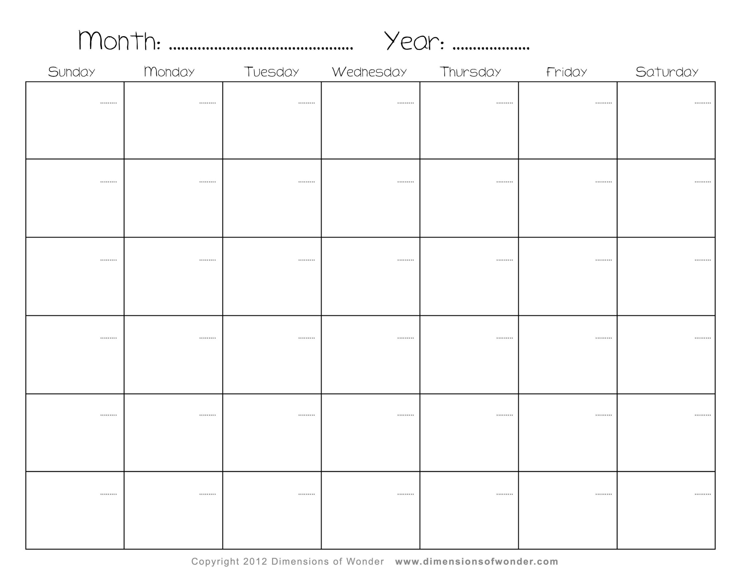 Free Printable Monthly Calendar Template