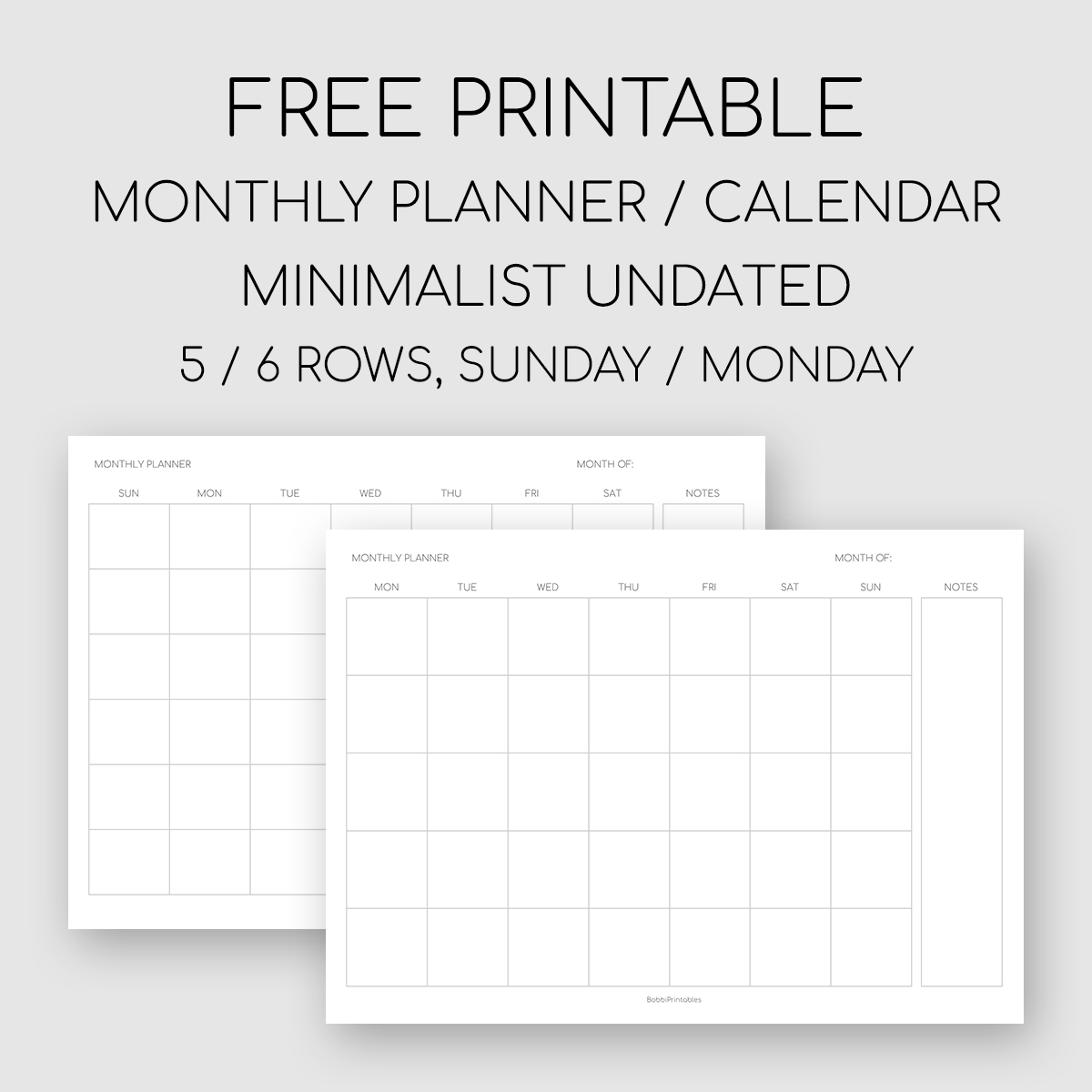 Bobbiprintables — Free Printable Minimalist Monthly Planner /