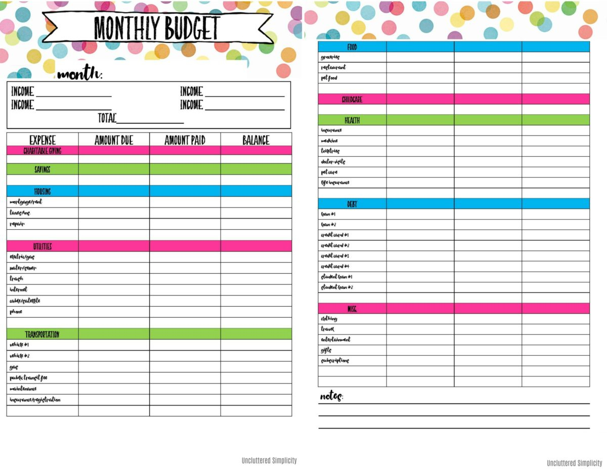 Printable monthly budget calendar - retybright