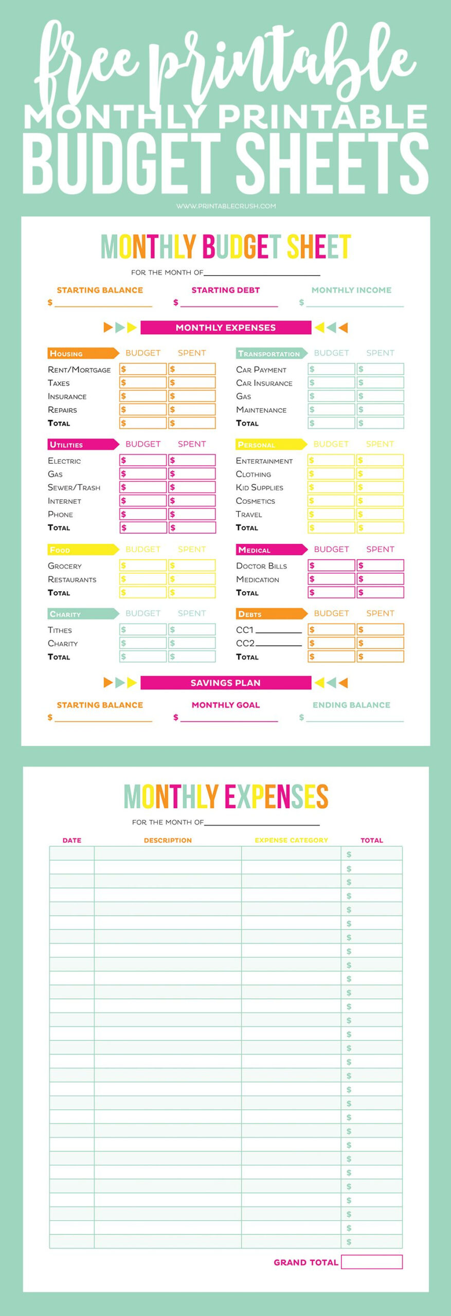 Budget Sheet - Track Monthly Finances Using Free Printables