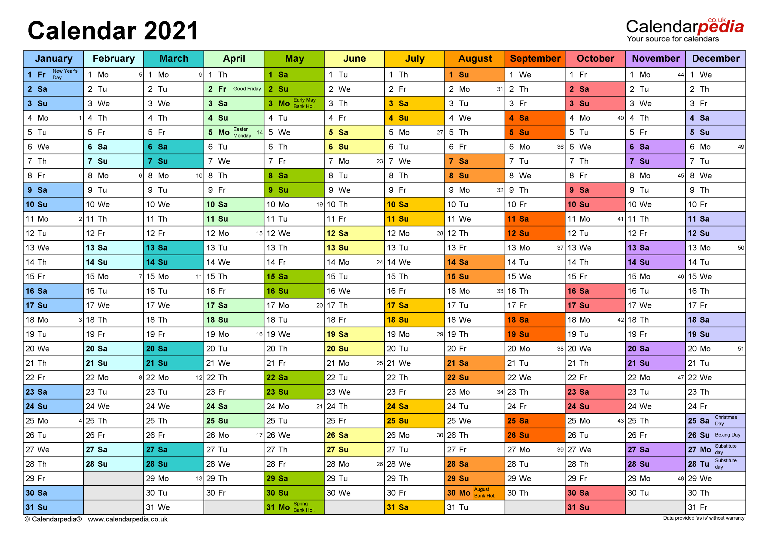 Calendar 2021 (Uk) - Free Printable Microsoft Excel Templates