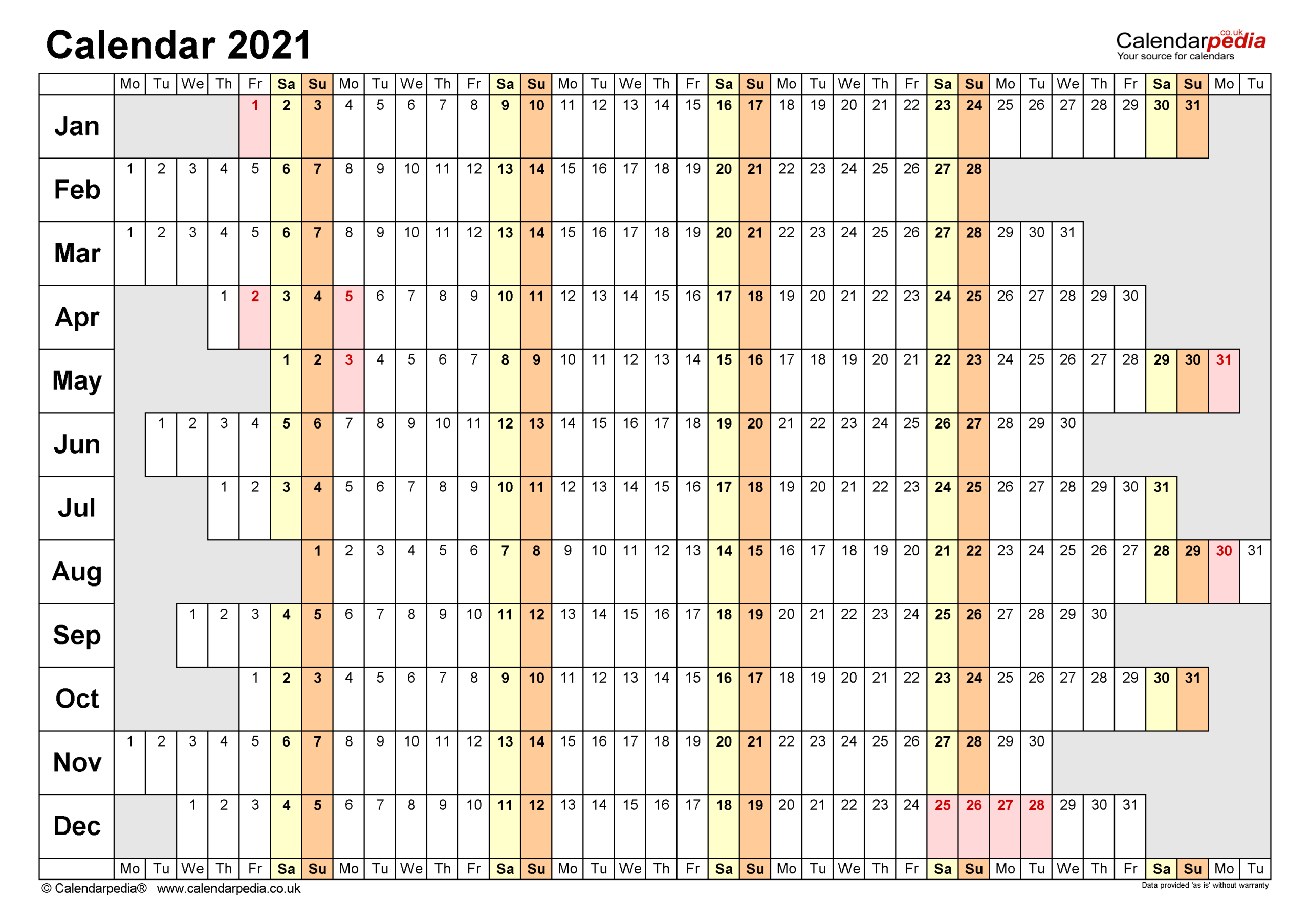 Calendar 2021 (Uk) - Free Printable Microsoft Word Templates