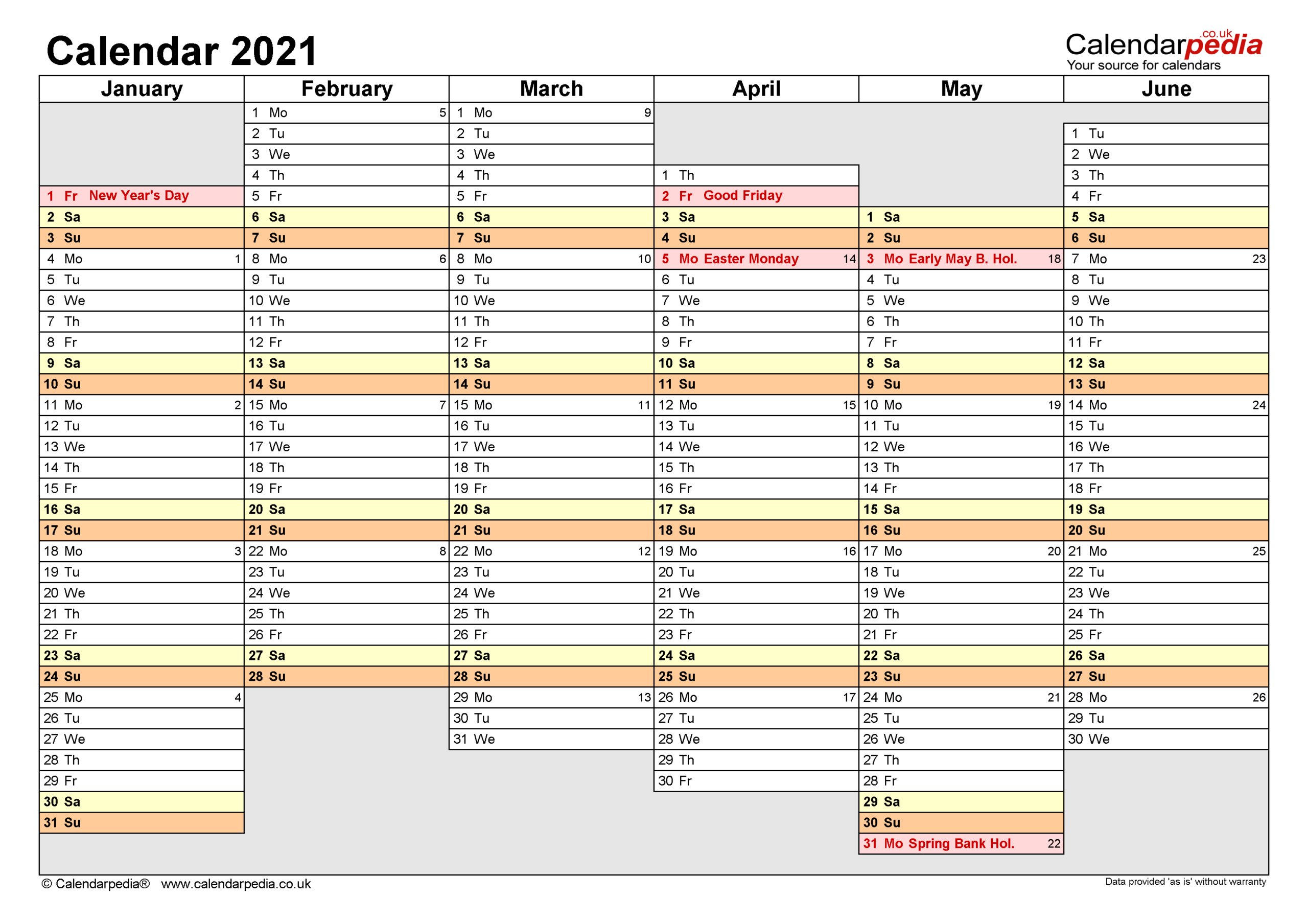 Calendar 2021 (Uk) - Free Printable Microsoft Word Templates