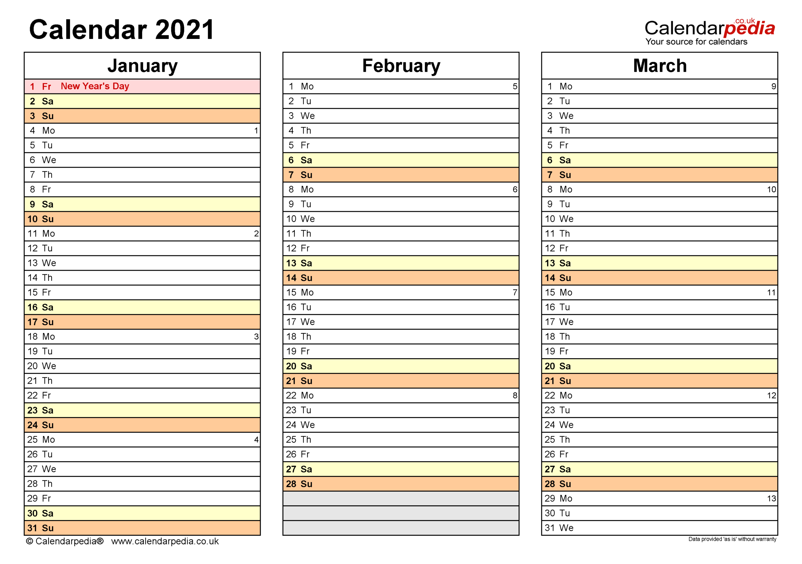 Calendar 2021 (Uk) - Free Printable Pdf Templates