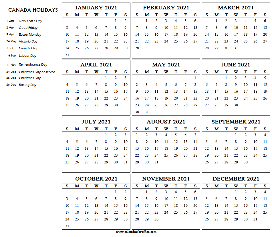 Calendar 2021 With Holidays Canada - 2021 Calendar Download