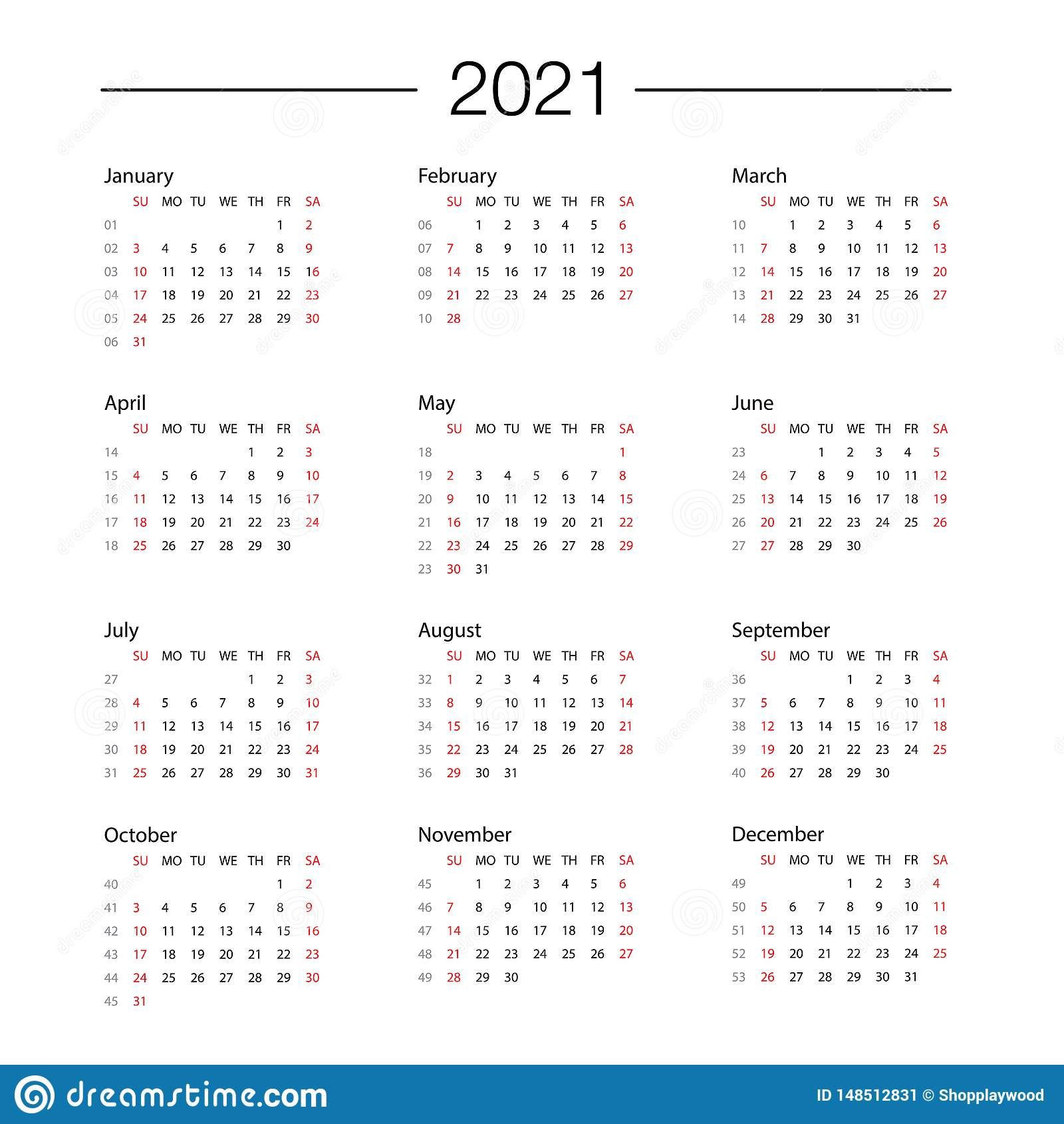 Calendar 2021 Year Template Day Planner In This Minimalist